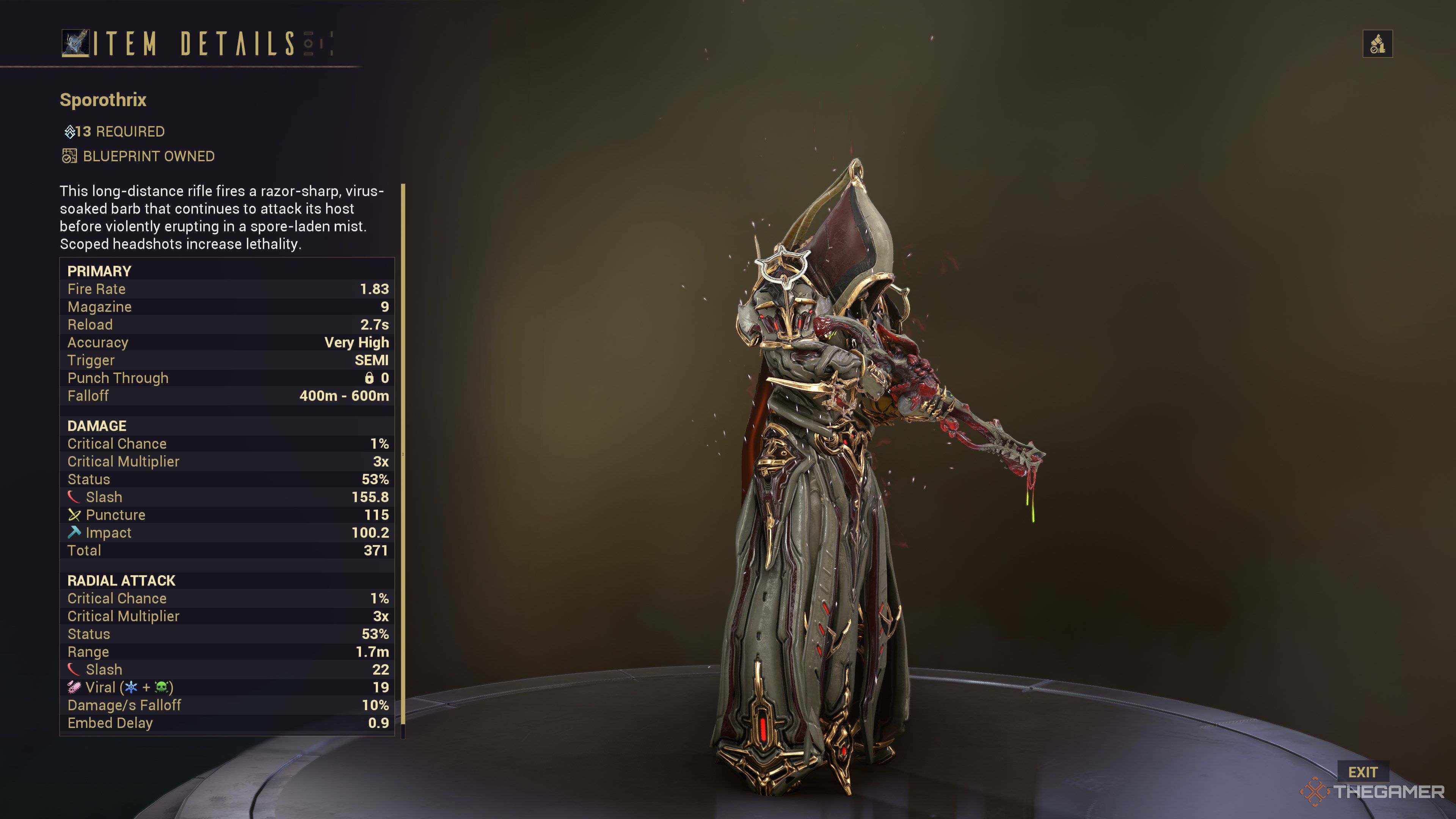 Warframe Sporothrix Stats