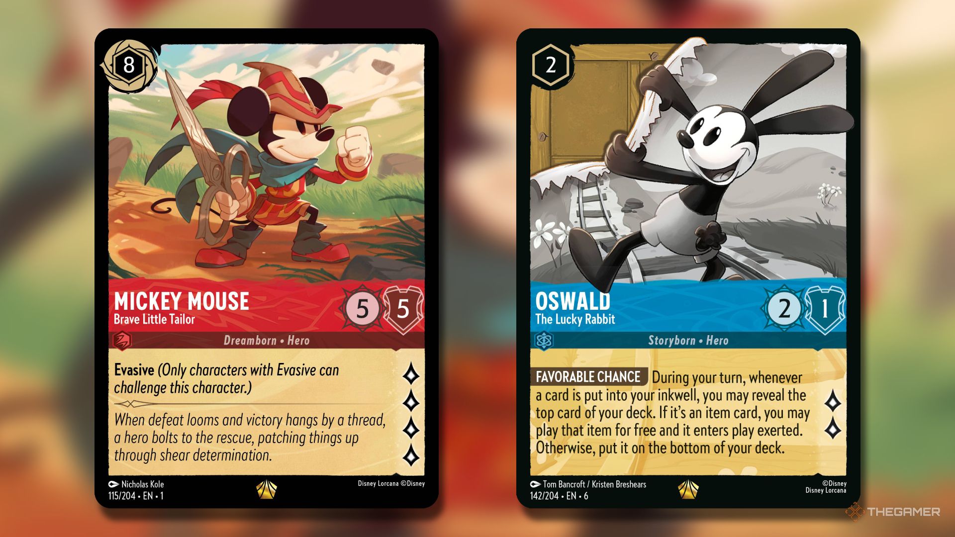 Mickey Mouse and Oswald cards from Disney Lorcana.
