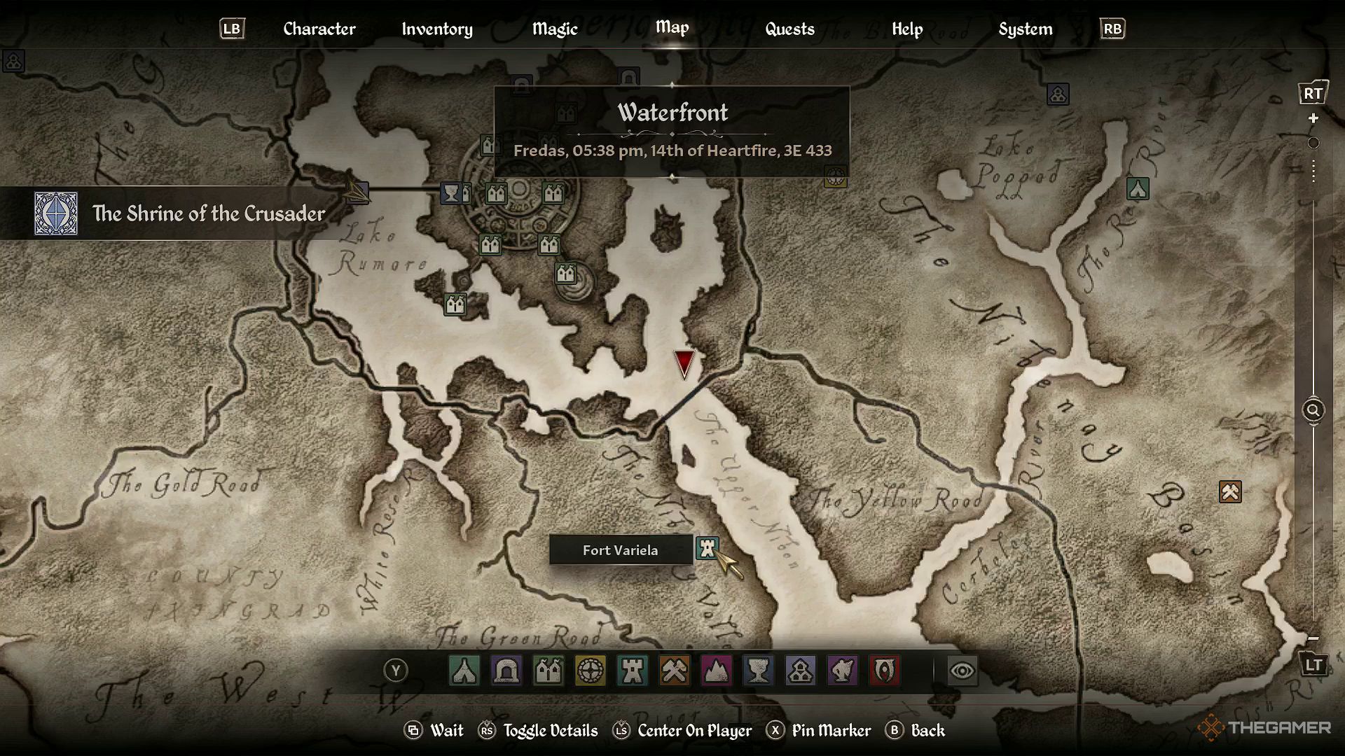 Crusader&rsquo;s shrine&rsquo;s location on the map in Oblivion Remastered.