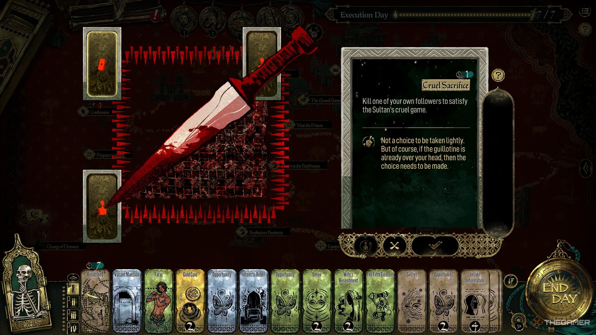 The player in Sultan&rsquo;s Game prepares to murder a friend to satisfy a card.