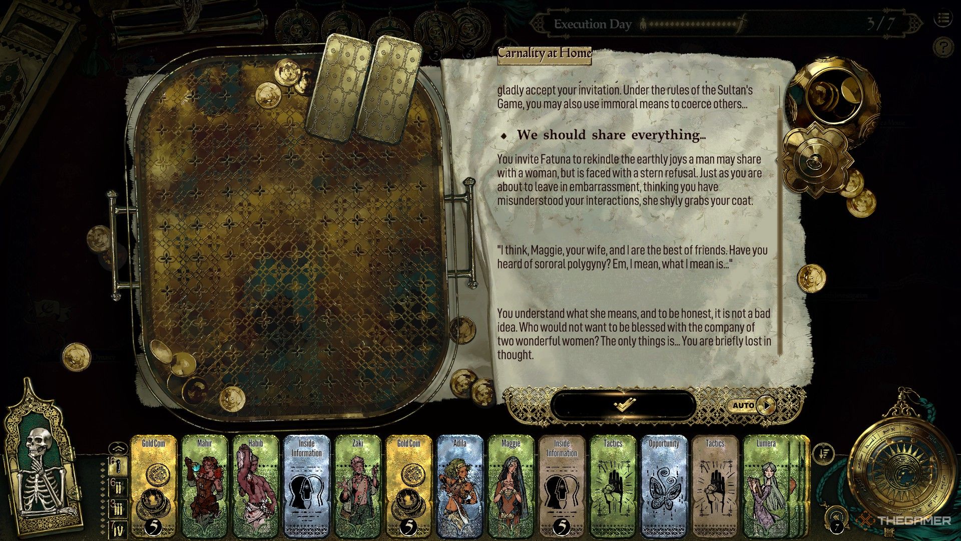 The player in Sultan&rsquo;s Game uses a Carnality card to take a second wife.