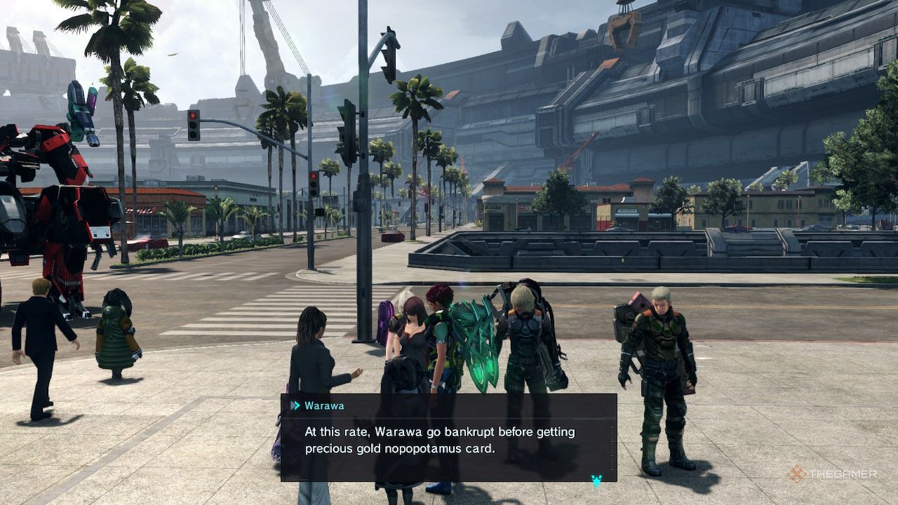 Talk to Warawa about trading cards in Xenoblade Chronicles x Definitive Edition.