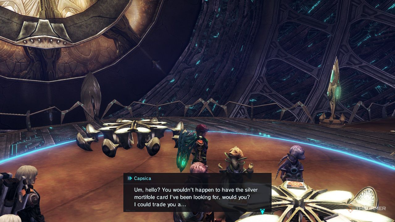 Talking with Capsica in Xenoblade Chronicles x Definitive Edition.