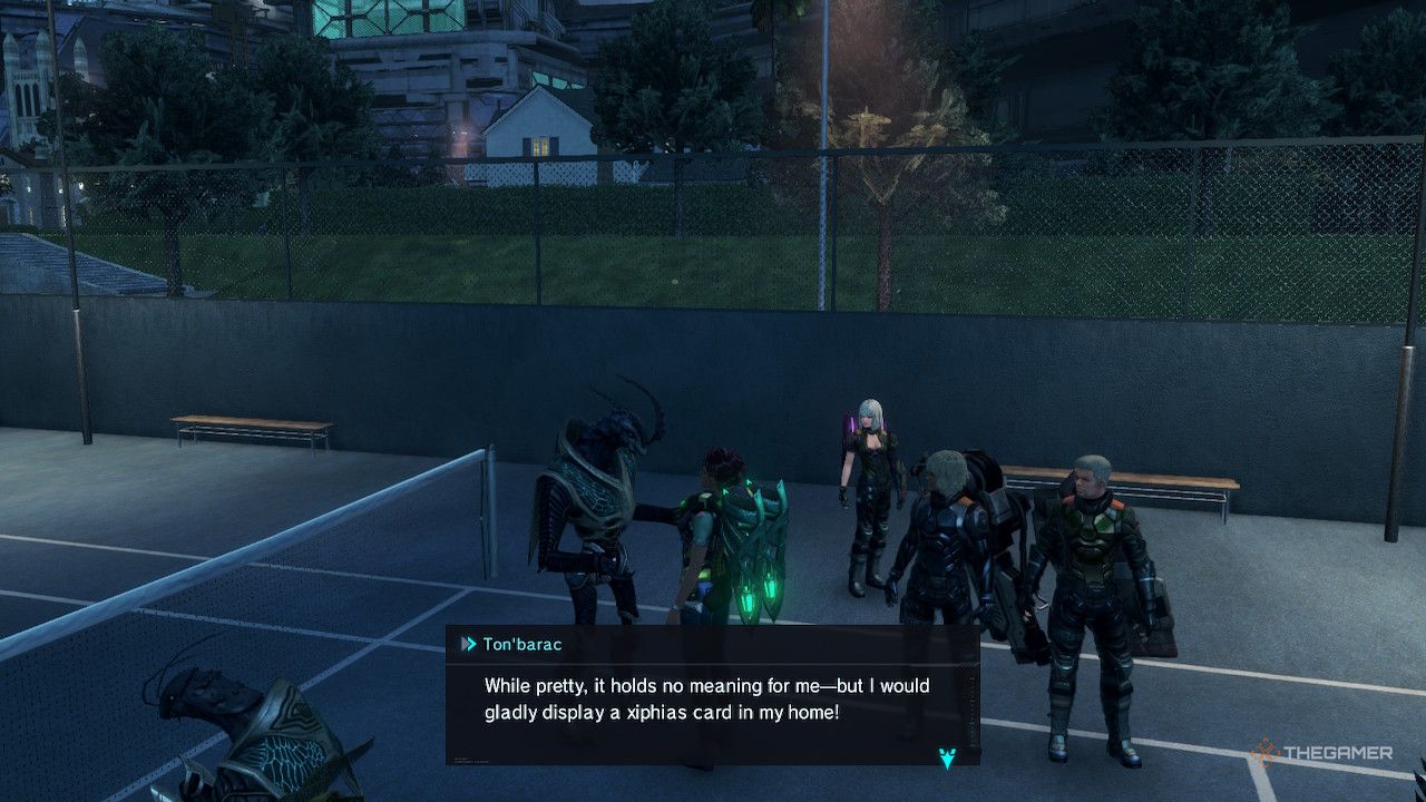 Ton'Barac asks for the Silver Xiphias card in xenoblade chronicles x Definitive Edition.