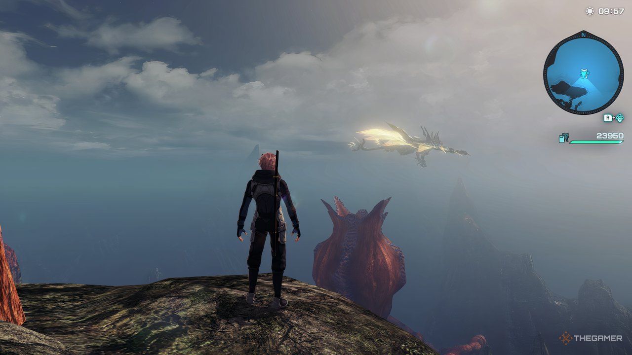 The tyrant Telethia, the Endbringer flying over the Divine Roost in Noctilum in Xenoblade Chronicles X: Definitive Edition.