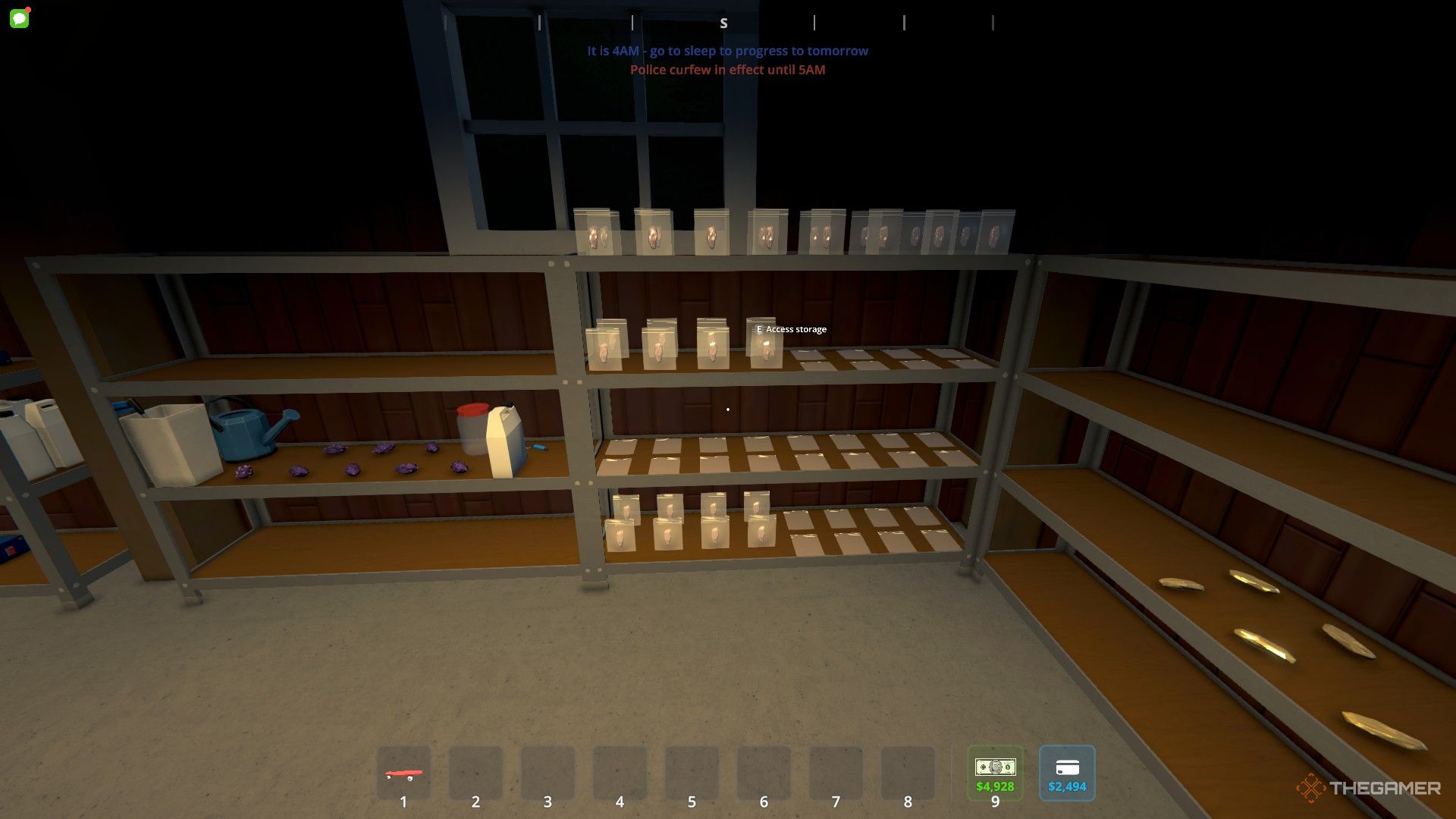 Schedule 1 shows bags on a shelf.