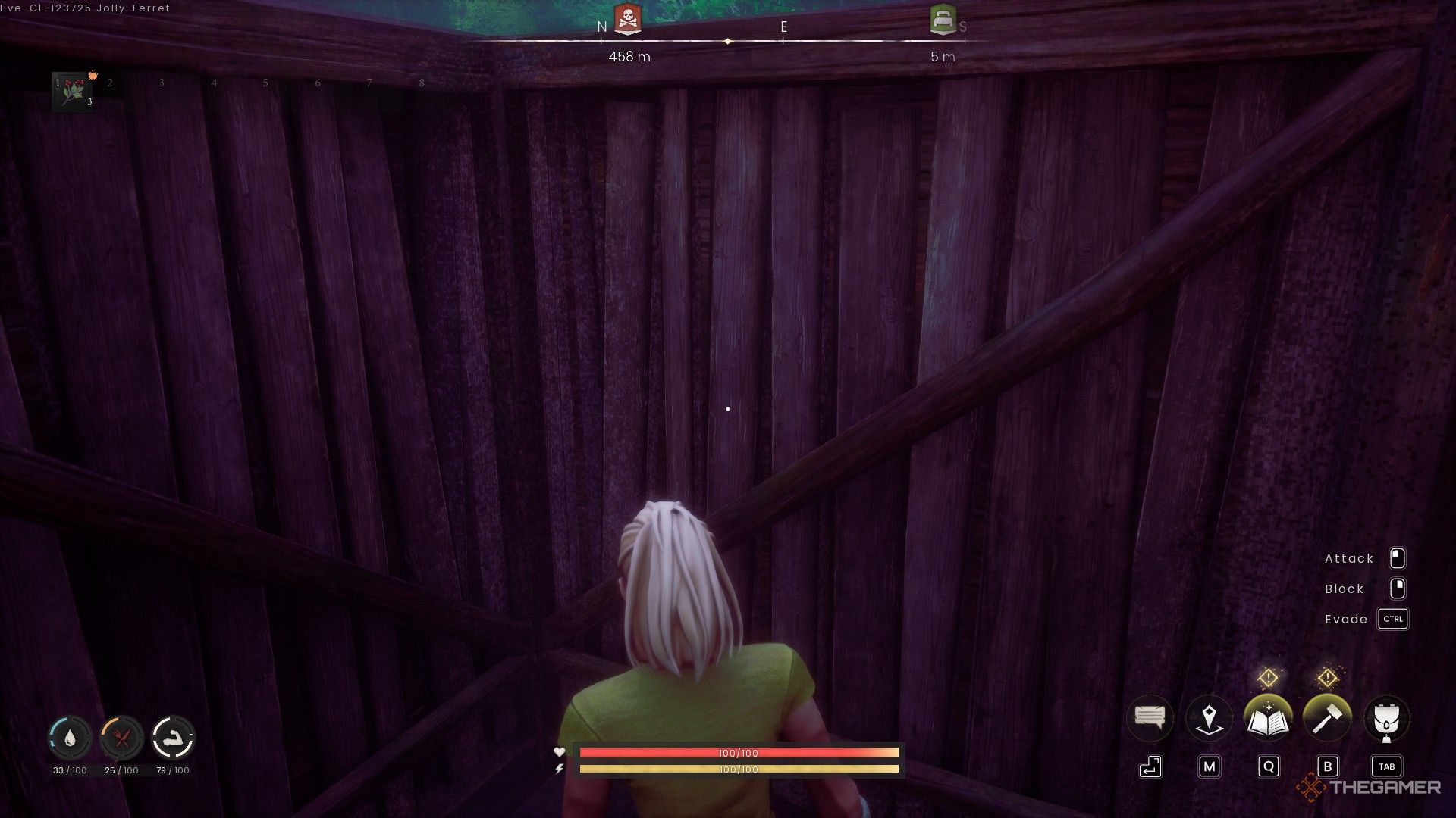 A character stands near a wooden wall in Ranskip Dragon Walds.