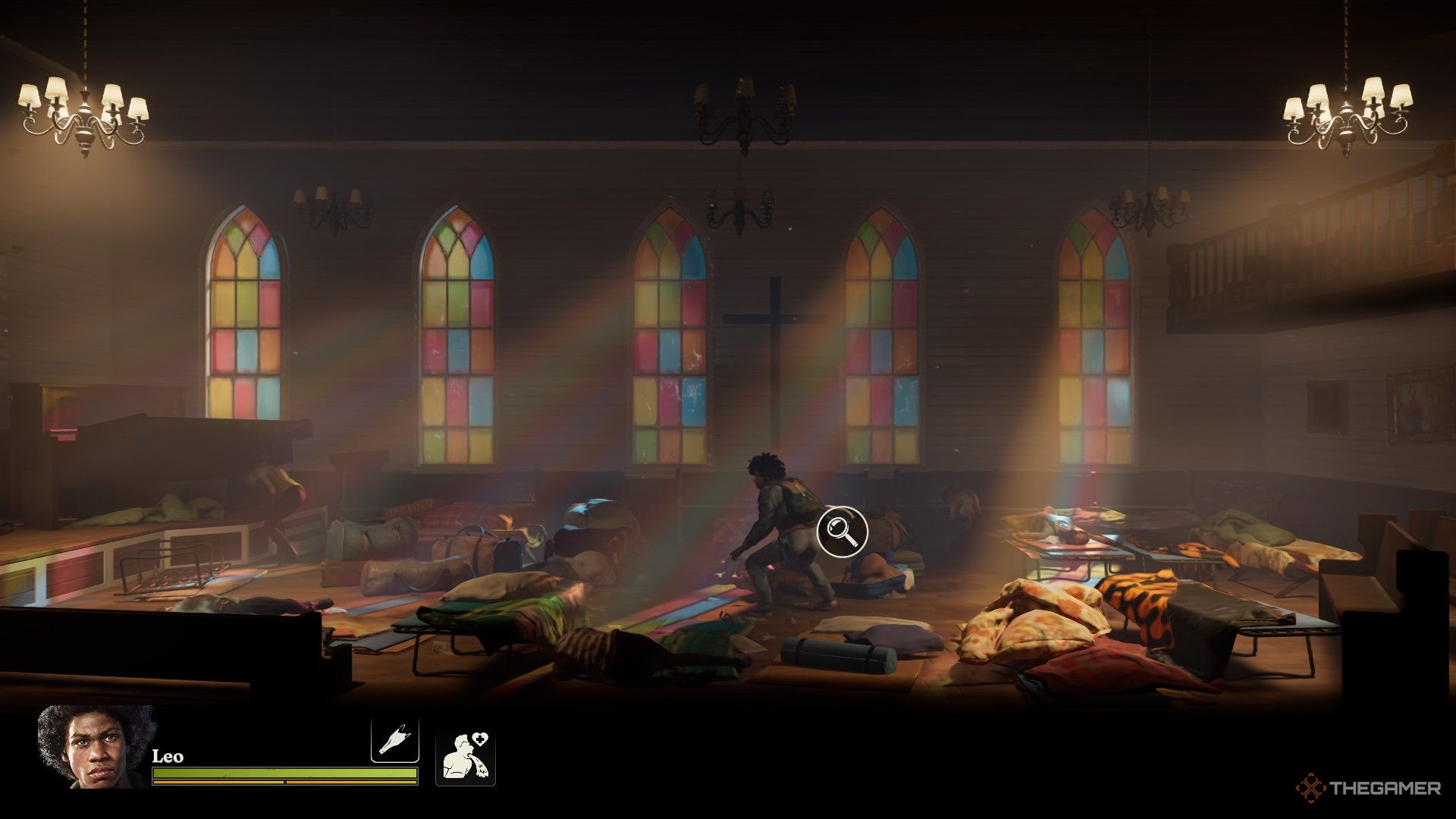 The survivor Leo sneaks through the Harshaw Church in Into The Dark.