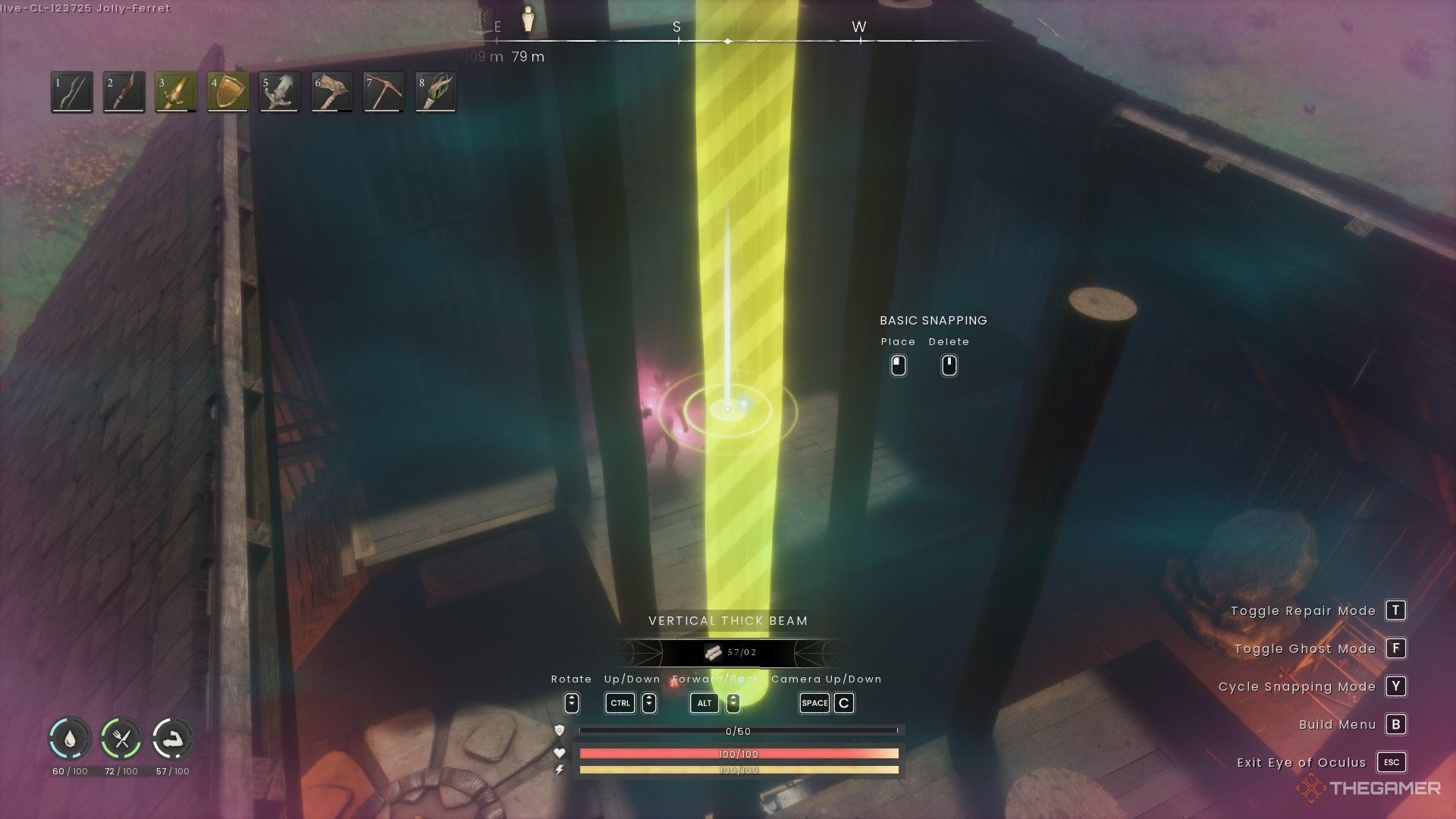 The player is using Ocolus Spell's eye to keep the beam in the Ranskip: Dragon Walds.