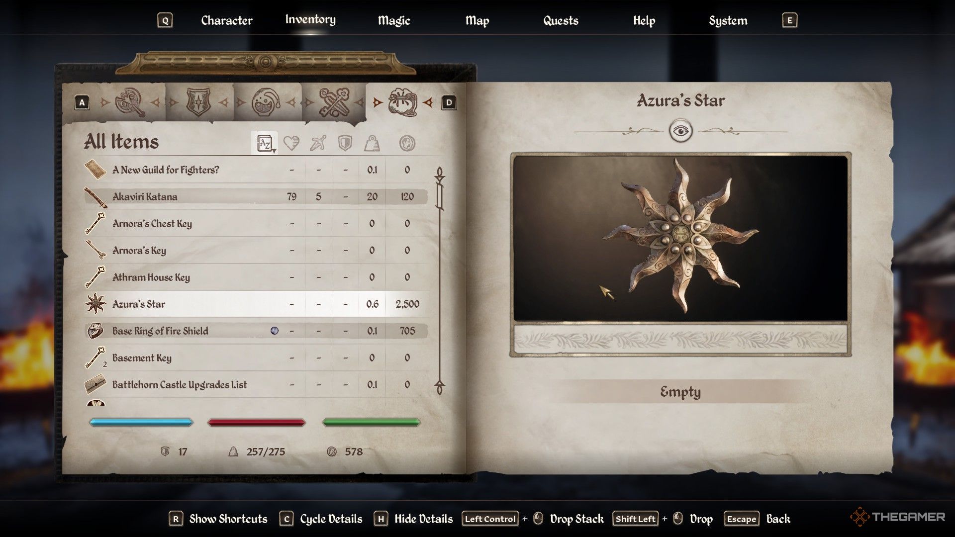 Azura's Star in your inventory in Oblivion Remastered.