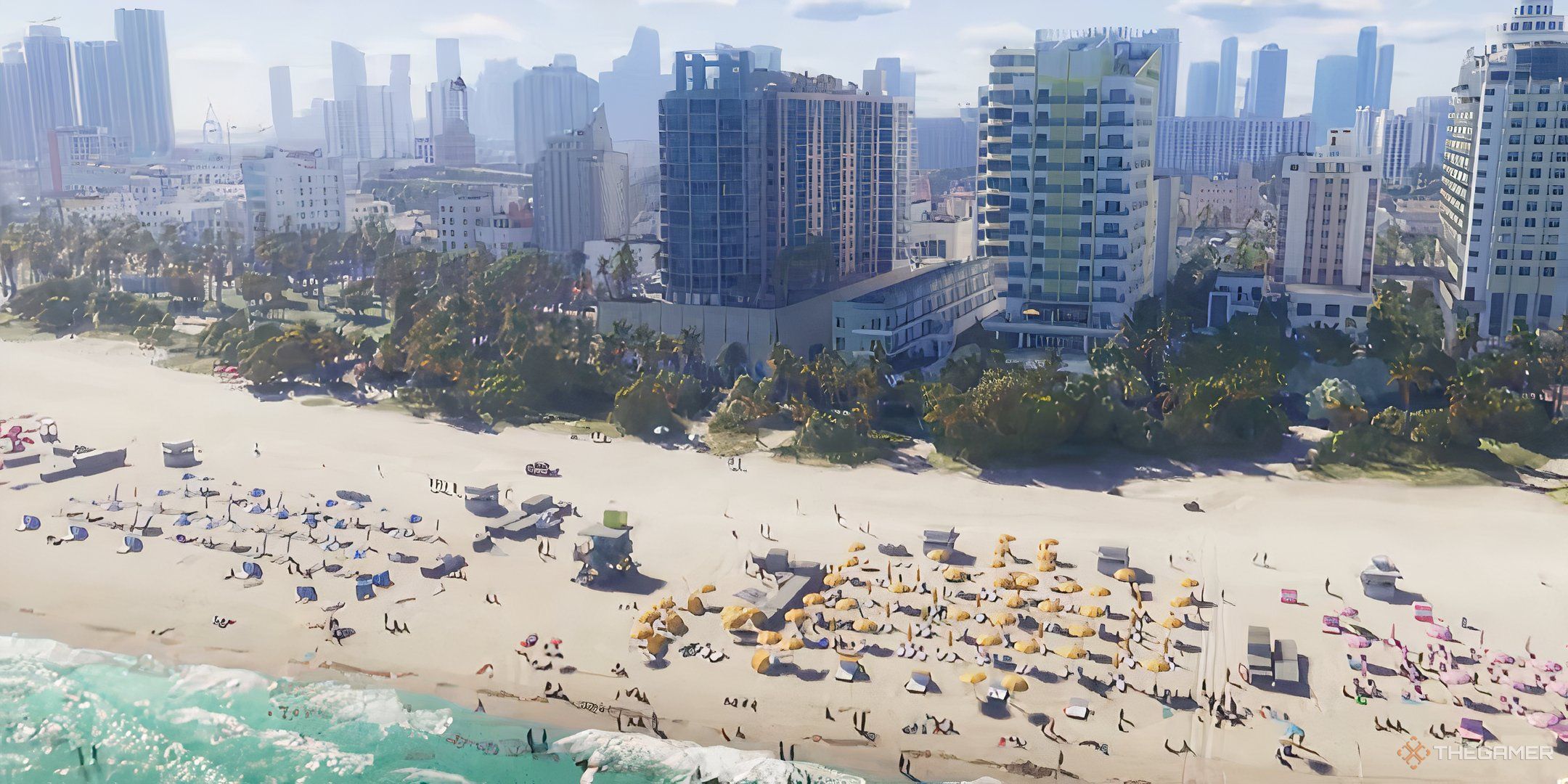 A bird&rsquo;s-eye view of Vice City in the GTA 6 trailer.