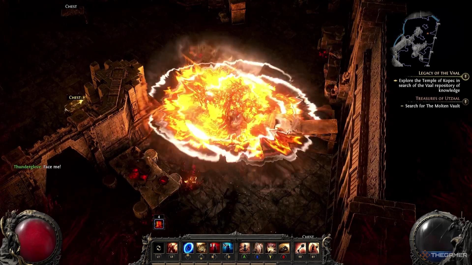 On the way to exile 2, a character is buncasted by a group of enemies.
