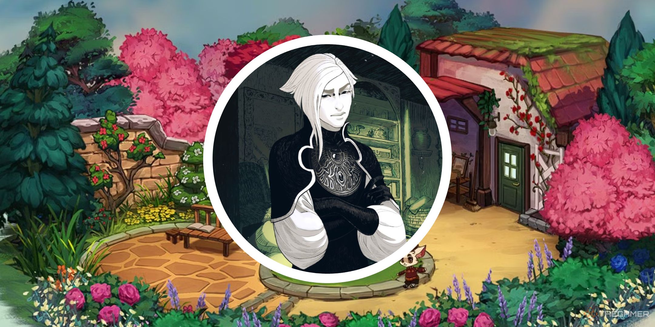 A circle PNG of a character from Chronicles of Tal&rsquo;Dun The Remainder with a Beacon Pines background.