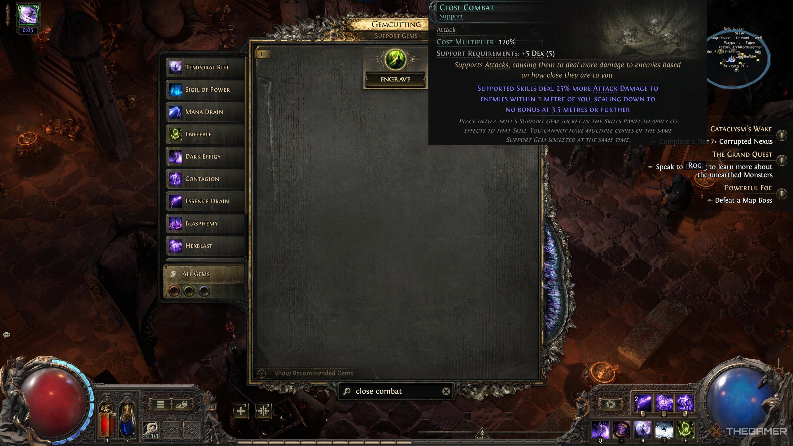 A gem preview image for the support gem close combat in path of exile 2.