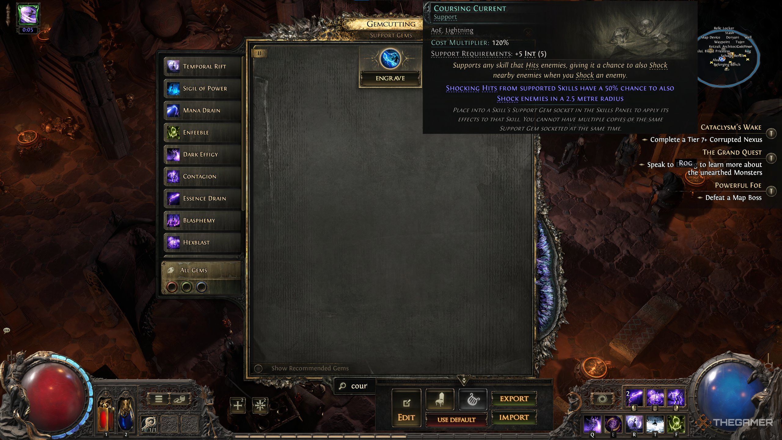 A gem preview image for the support gem Coursing current in path of exile 2.