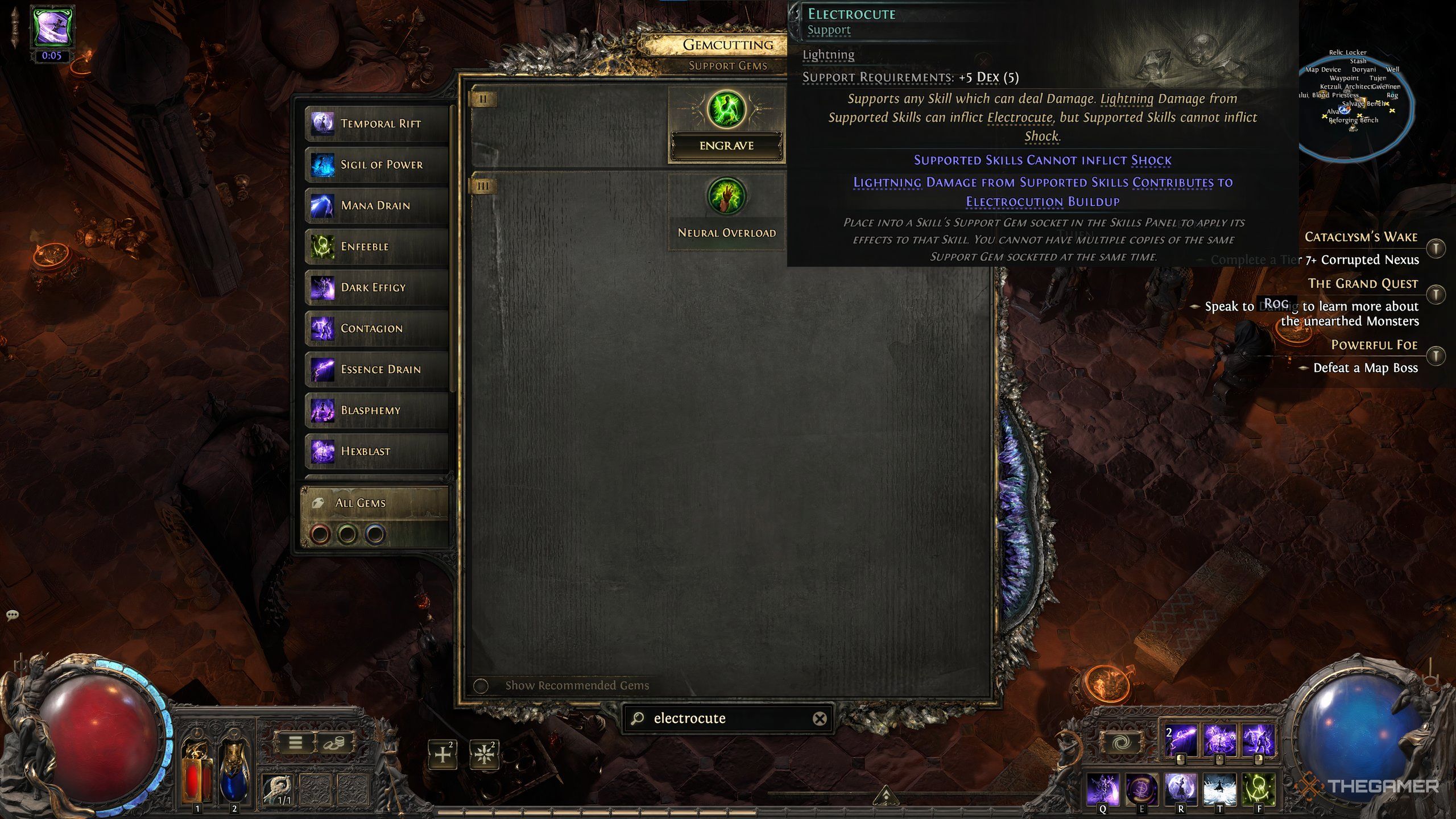 A gem preview image for the support gem electrocute in path of exile 2.