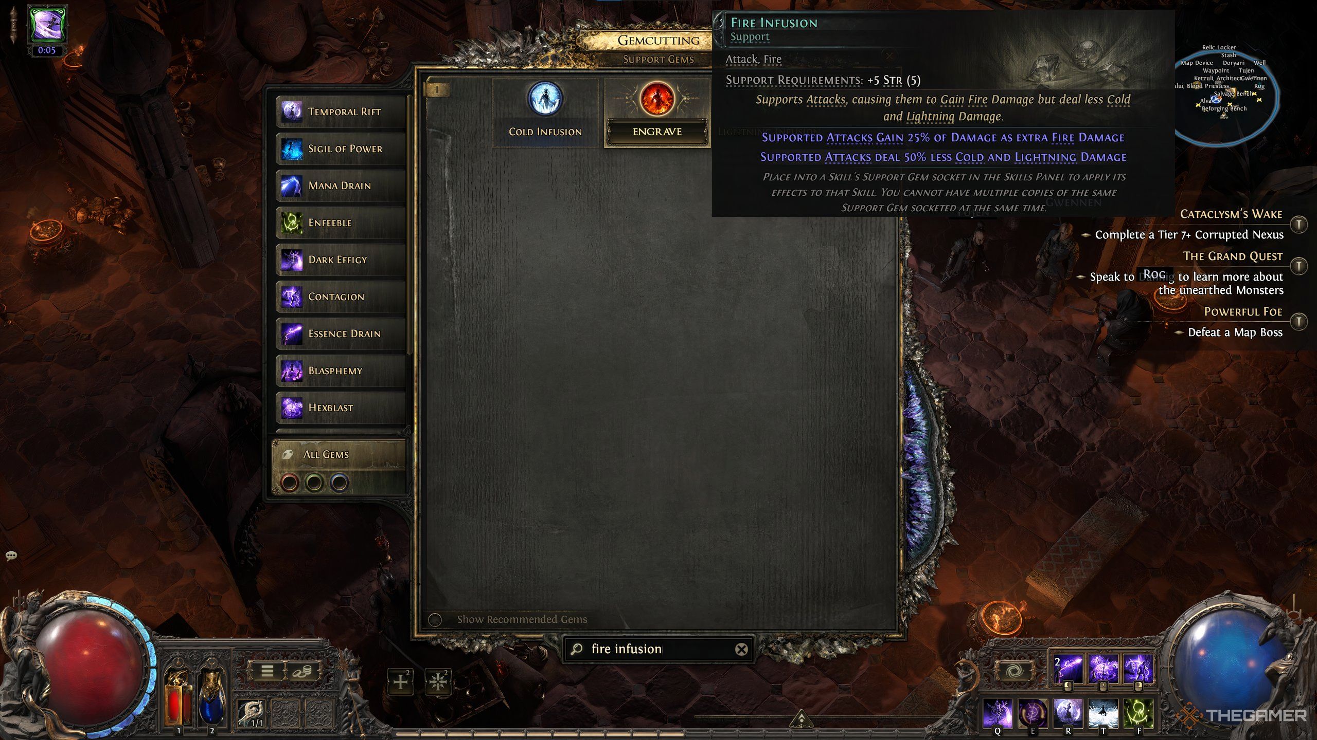 A gem preview image for the support gem fire infusion in path of exile 2.