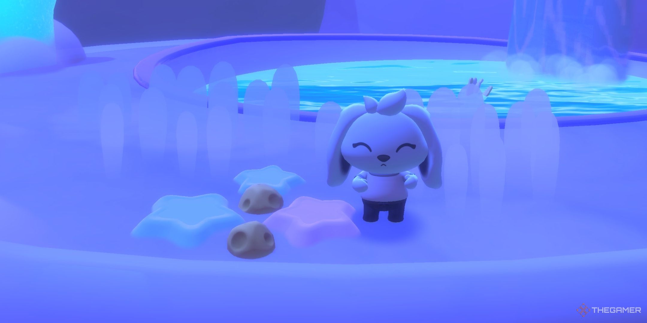 A player dancing next to moon cheese in Hello Kitty Island Adventure.