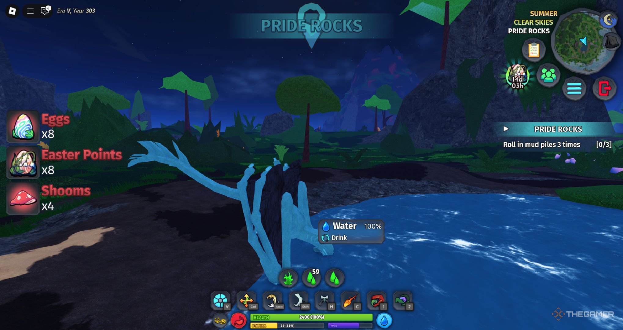 بازیکنی که در موجودات سوناریا در Roblox آب می نوشد.