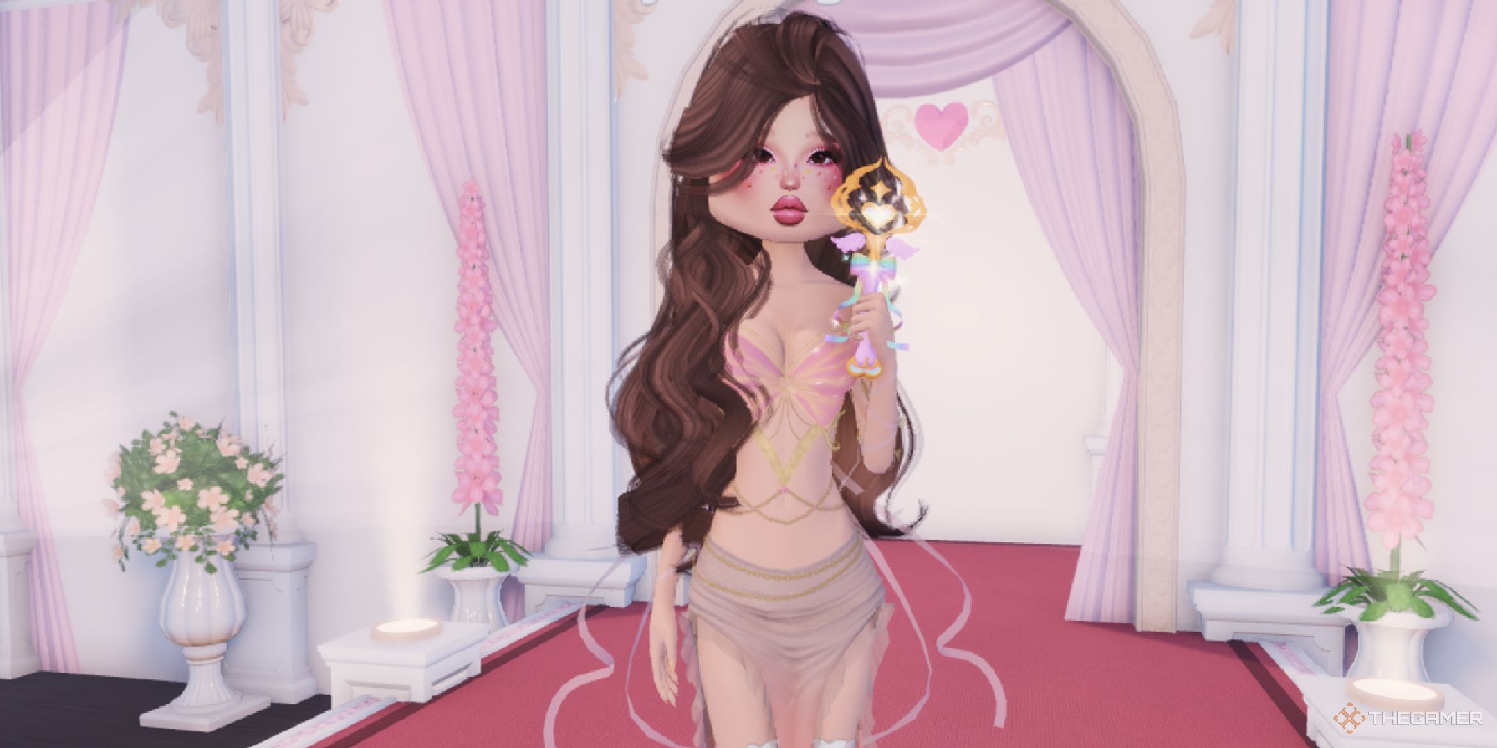 A player holding a magic wand in Dress to Impress on Roblox.