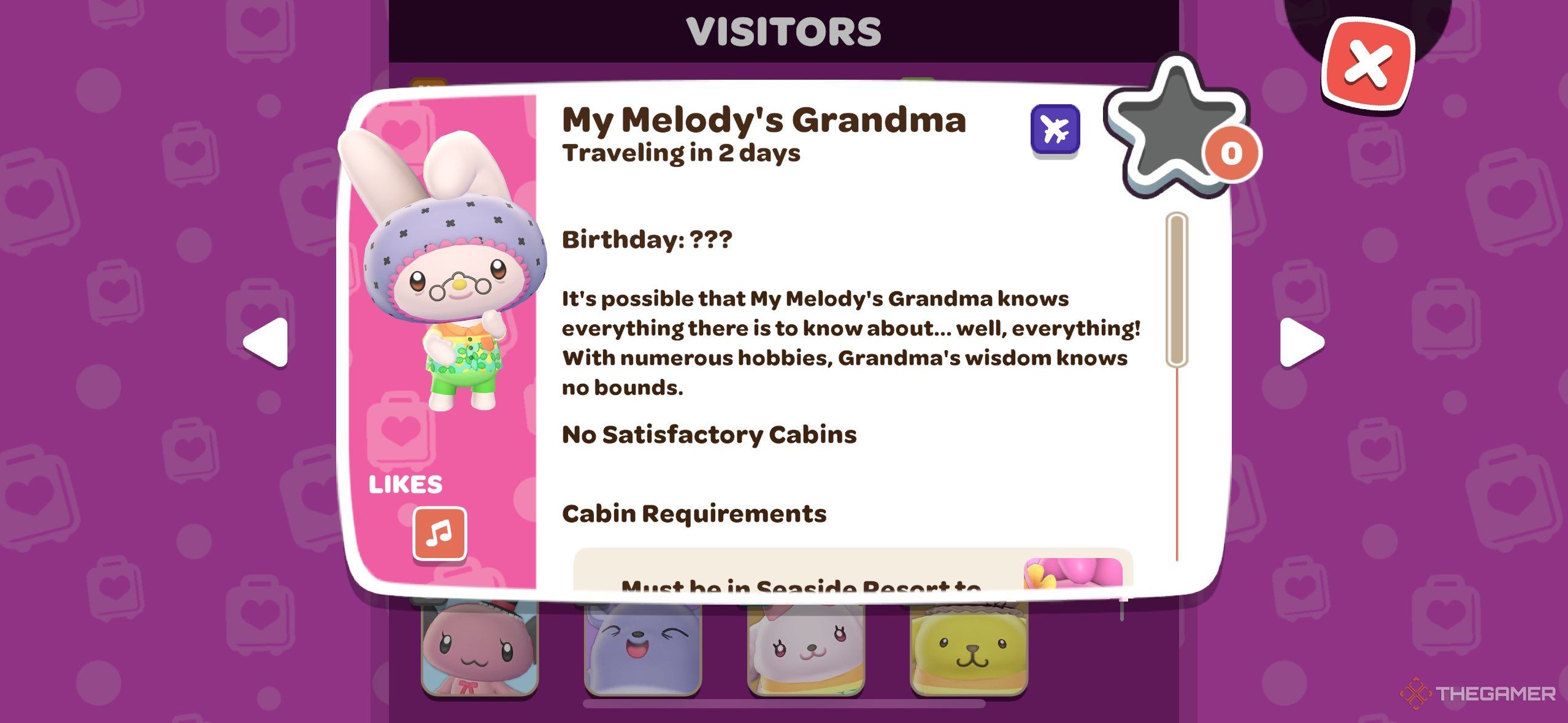 A player looking at My Melody&rsquo;s Grandma info page in Hello Kitty Island Adventure.