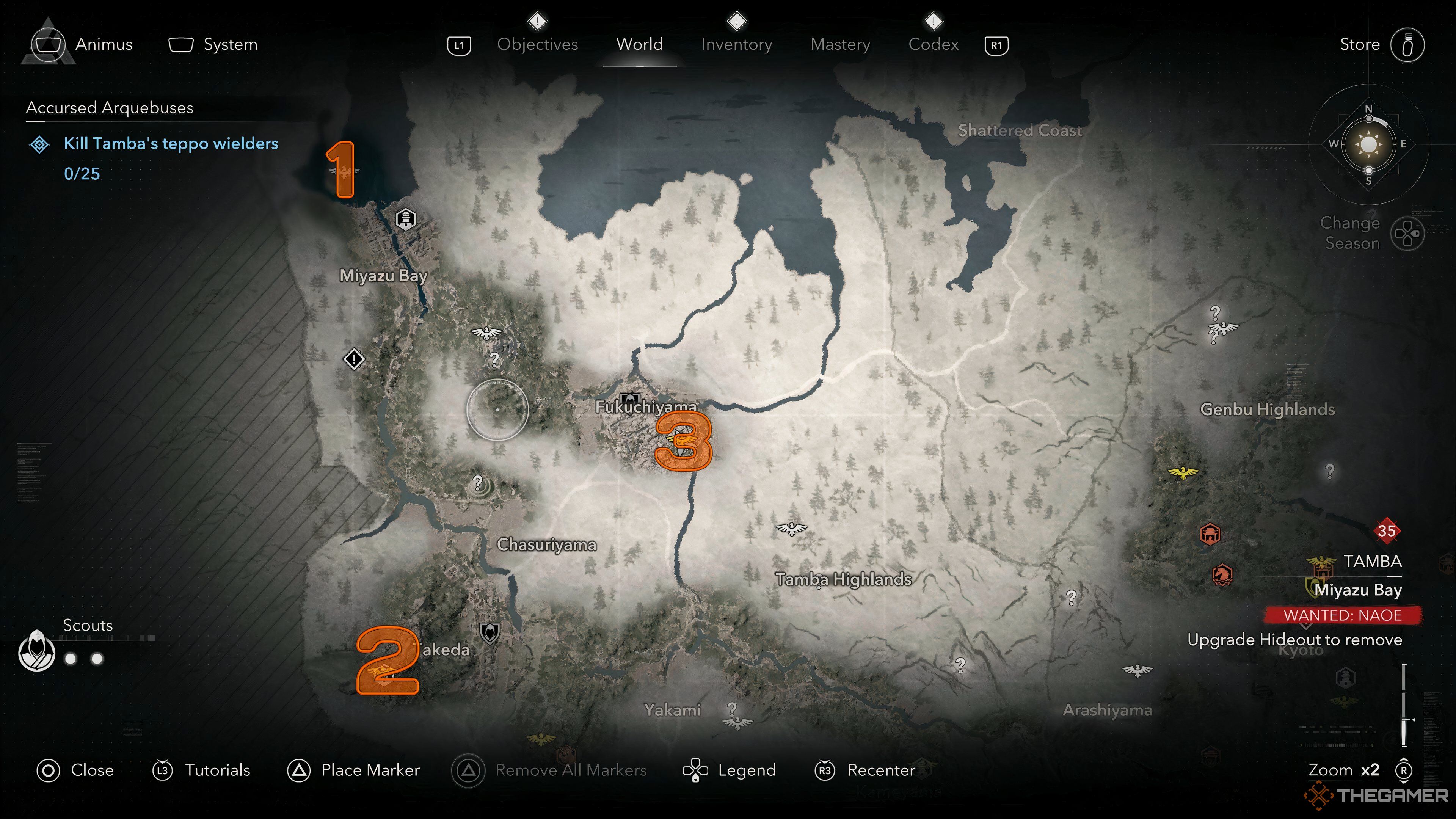 Locarion of Teppo enemies in the Tamba region in Assassin&rsquo;s Creed Shadows.