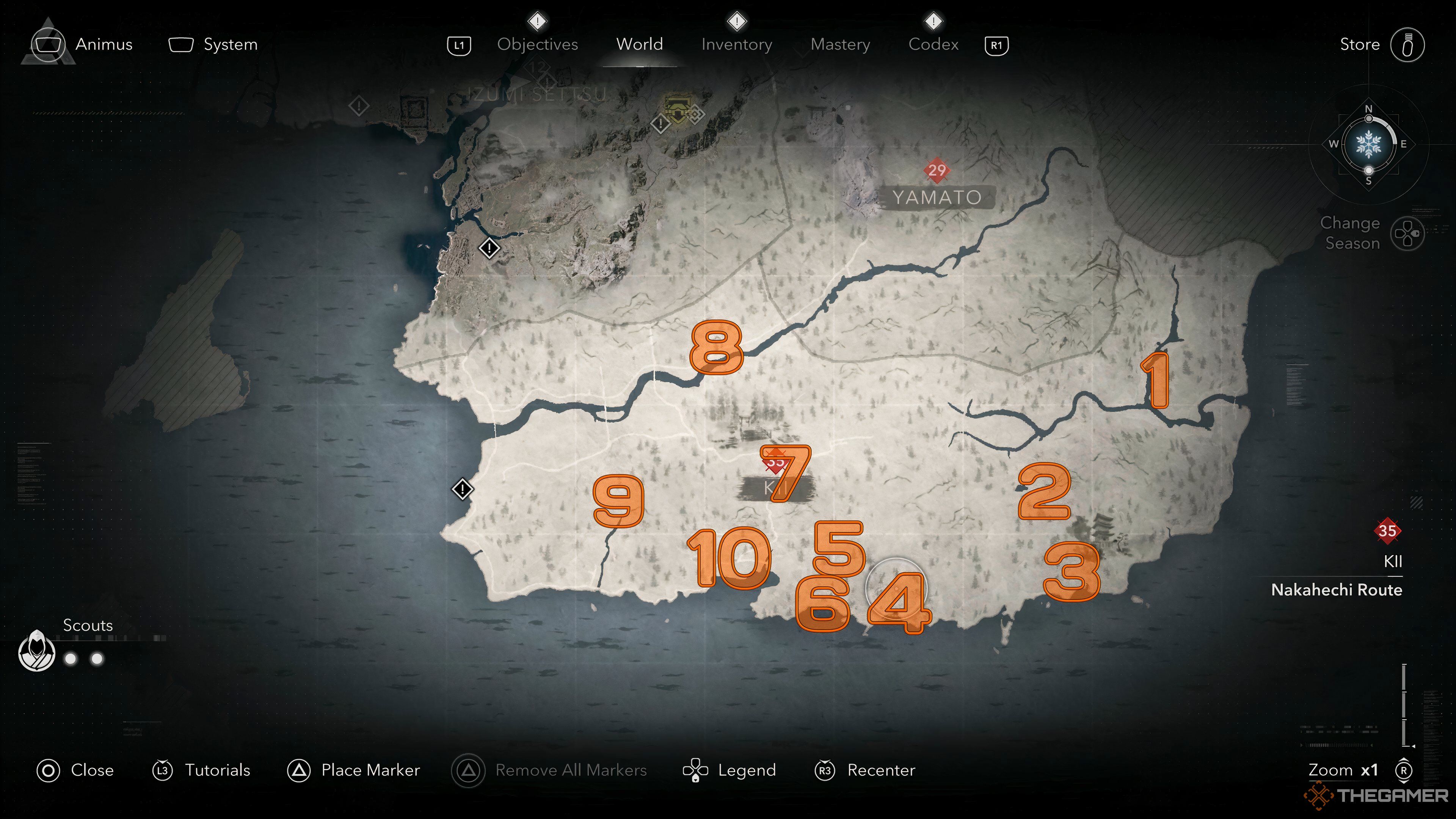 Map of locations of the Jizo Statues in the Kii region in Assassin&rsquo;s Creed Shadows.