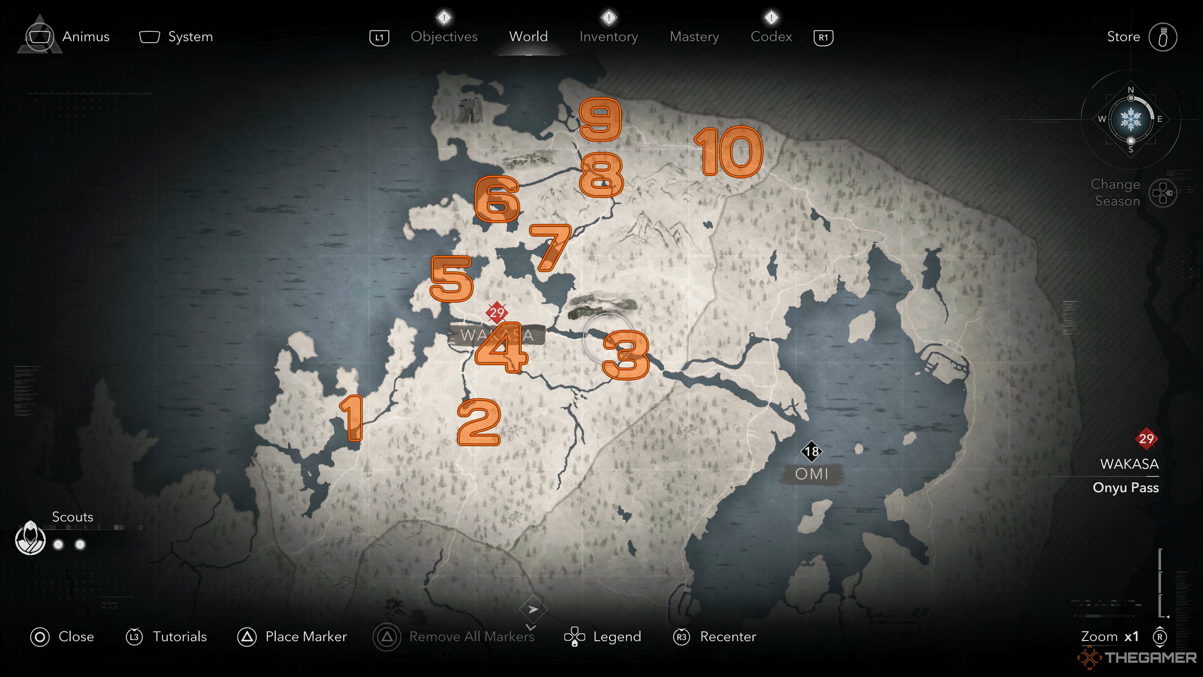 Map of locations of the Jizo Statues in the Wakasa region in Assassin&rsquo;s Creed Shadows.