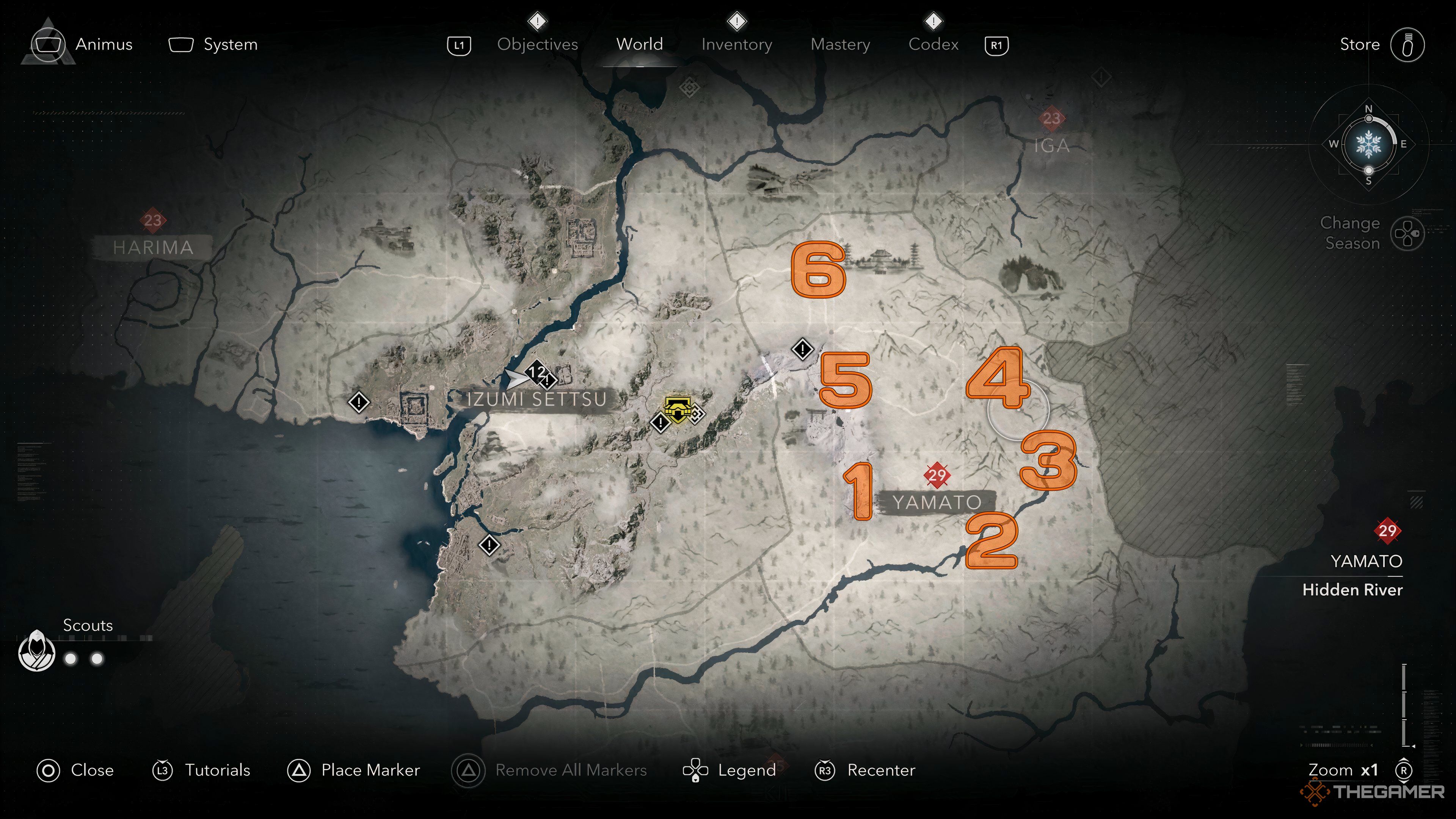 Map of locations of the Jizo Statues in the Yamato region in Assassin&rsquo;s Creed Shadows.