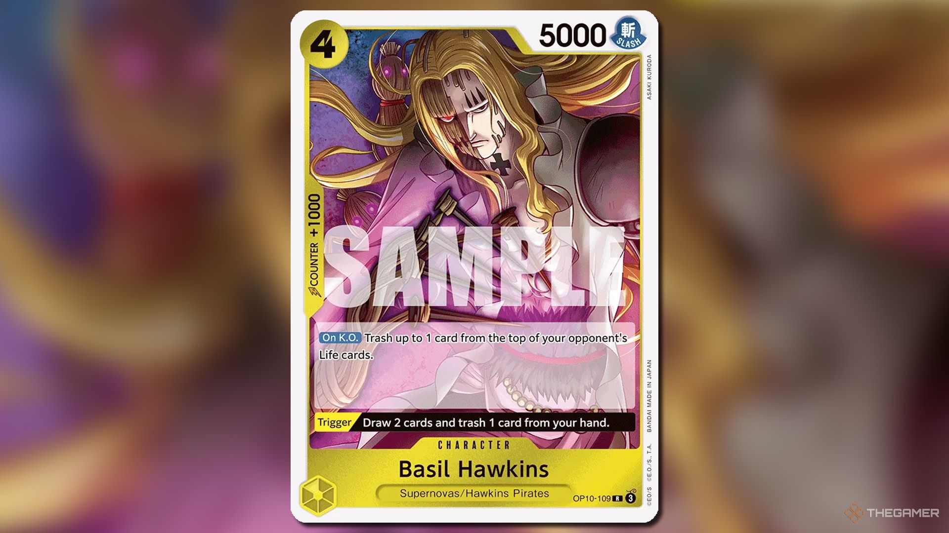Basil Hawkins character card from the Royal Blood set in One Piece Card Game.