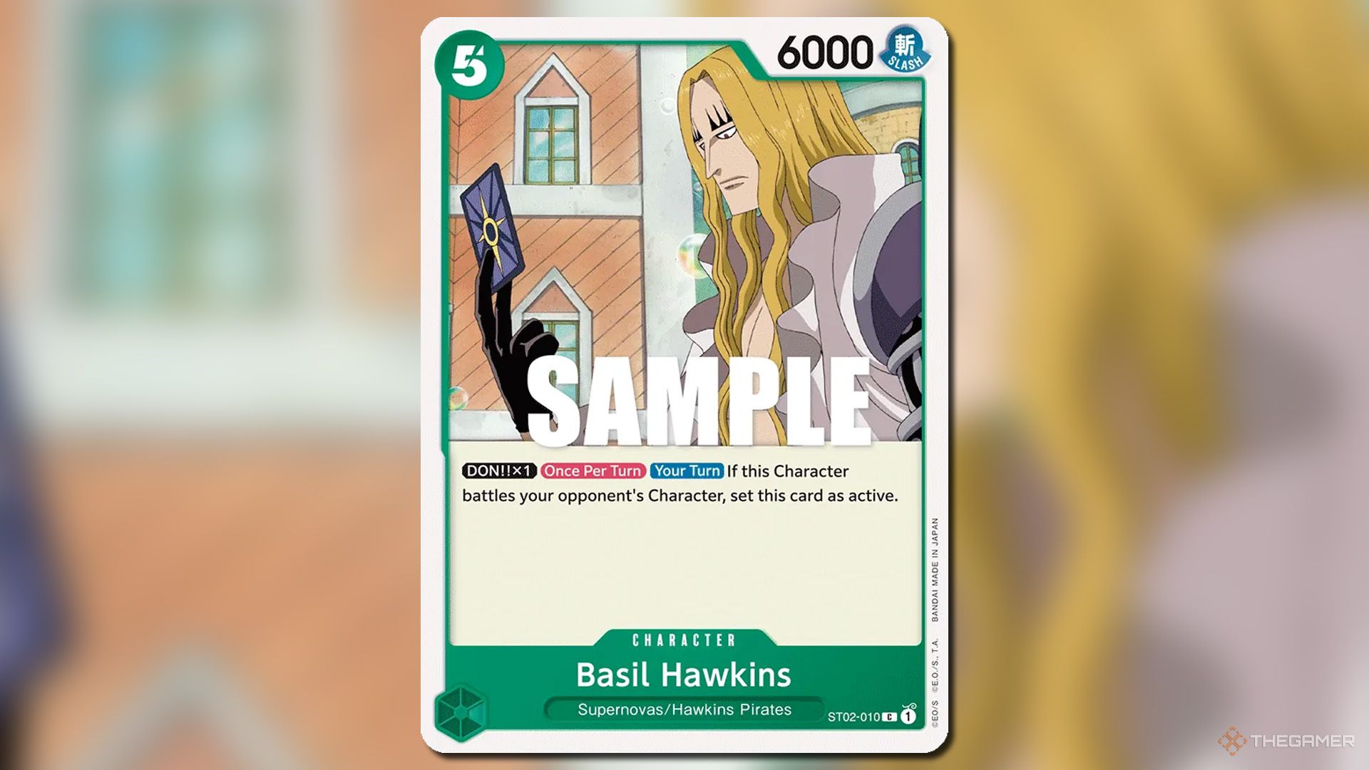 Basil Hawkins character card from the Worst Generation set in One Piece Card Game.
