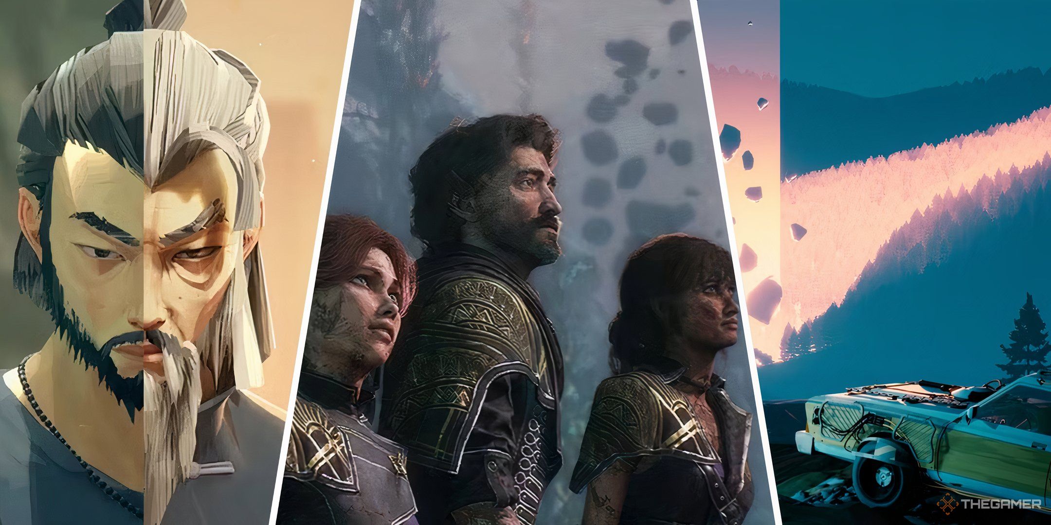 Three-image collage of Sifu, Clair Obscur: Expedition 33, and Pacific Drive.