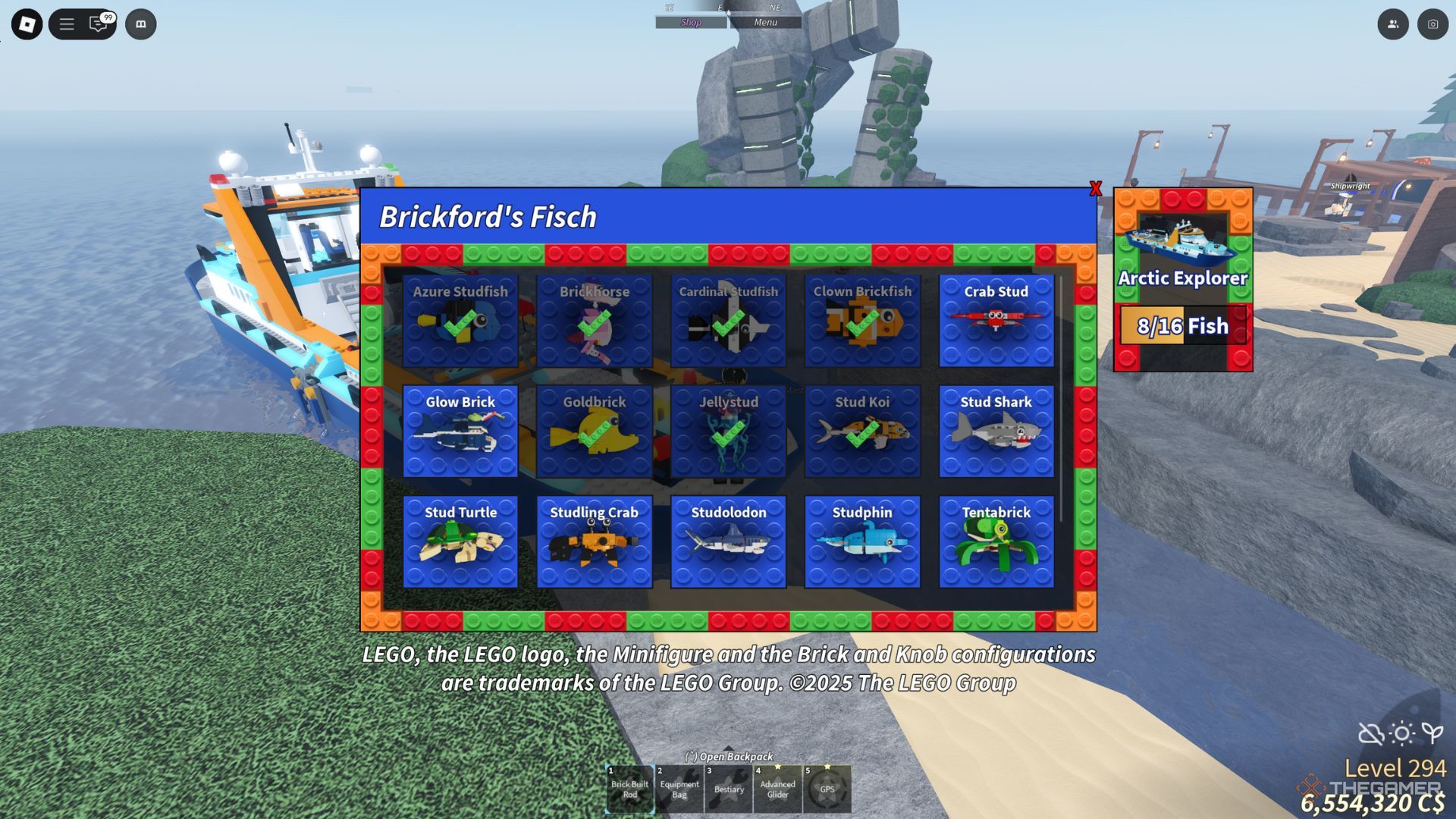 The role of the player shows the Berkeford Lego Basterie, almost completely completed in Fish.