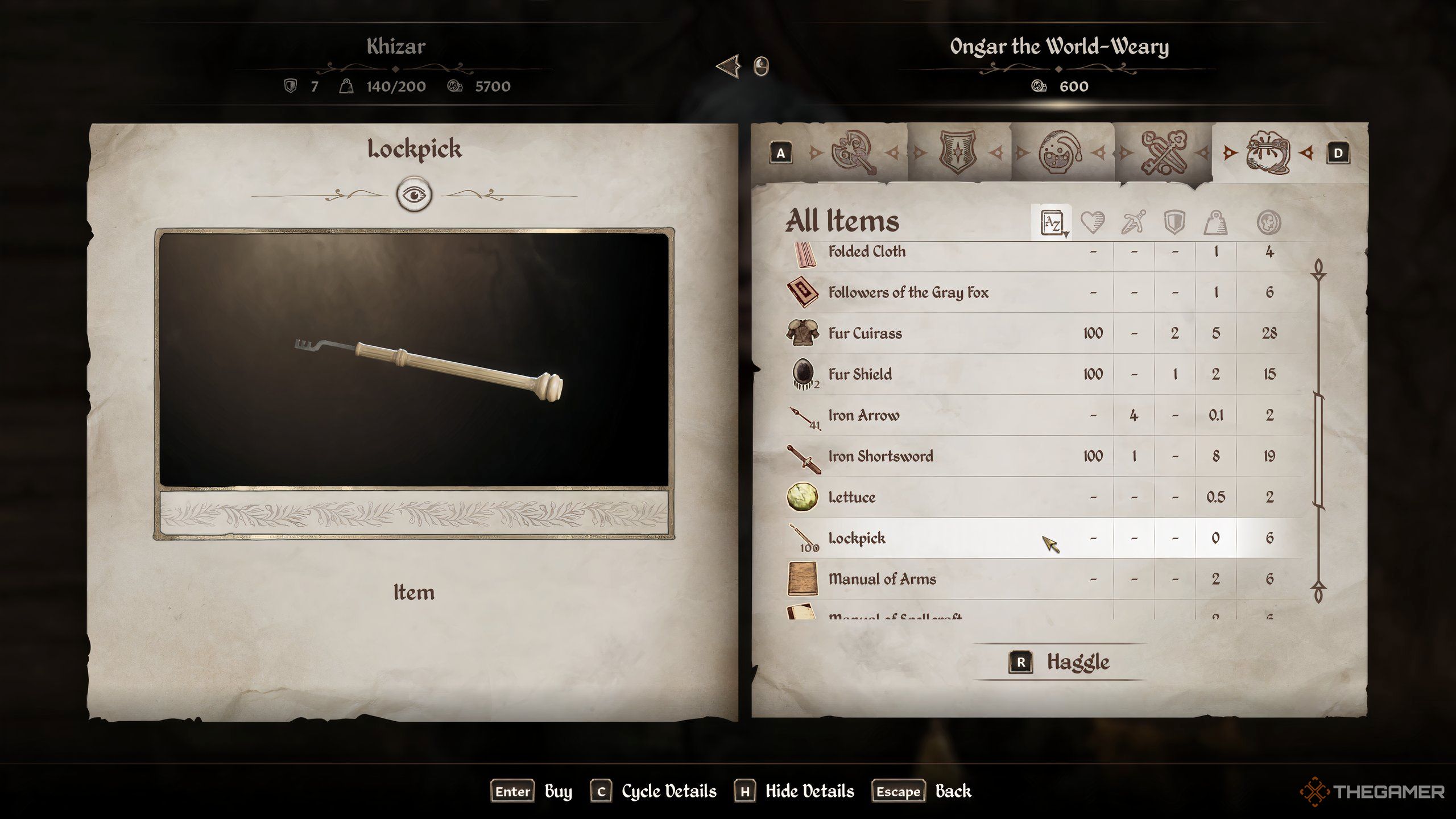 Buying lockpick in Oblivion Remastered.