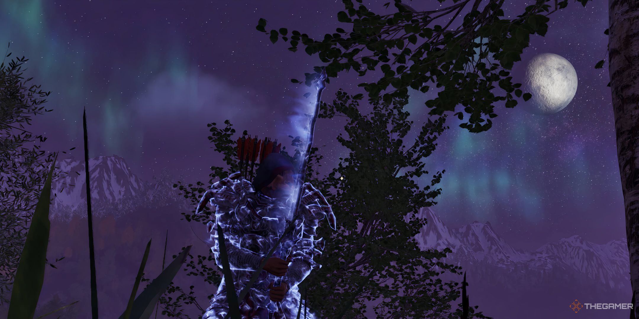 Character standing with the mountains in the background in Oblivion Remastered.