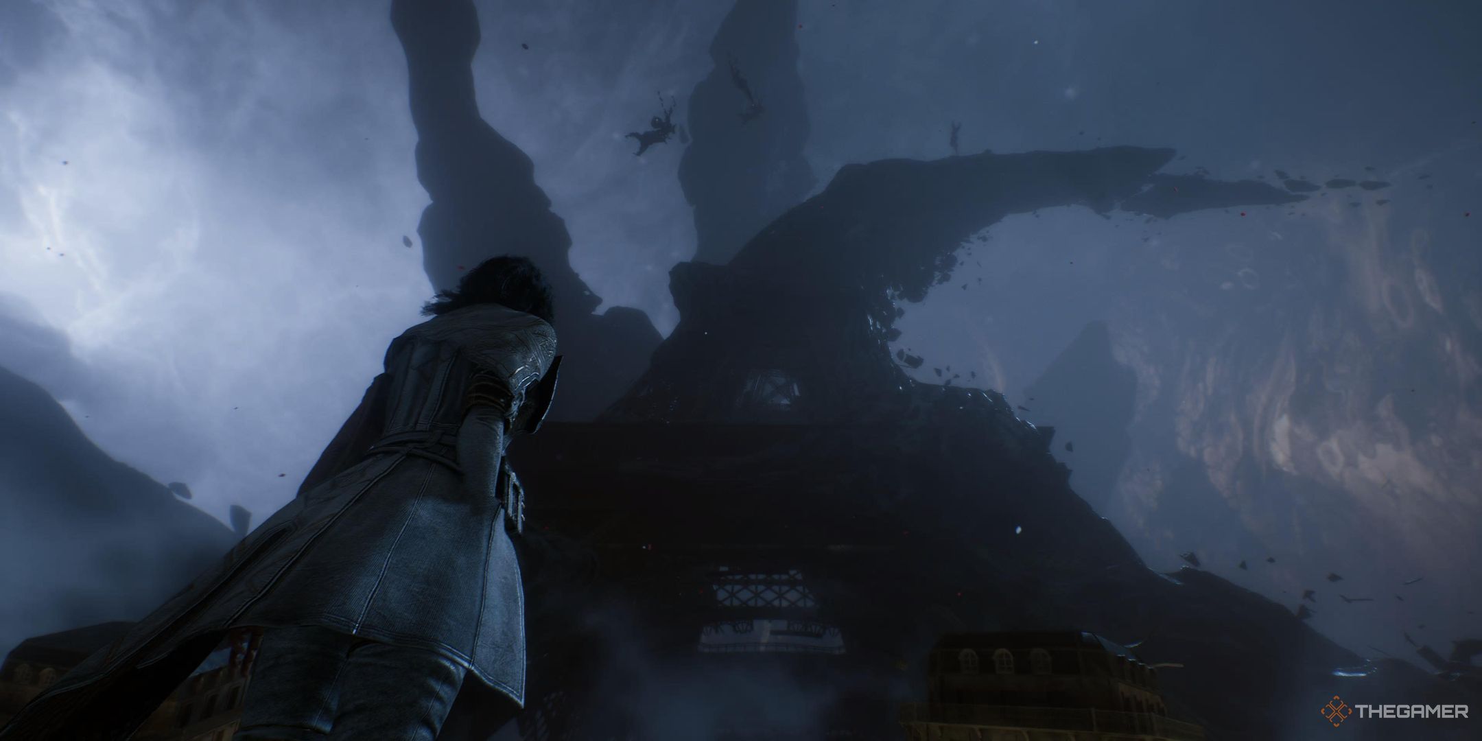 A very low angle shot of the loan below the lumier's crooked tower in clear tools: Campaign 33.
