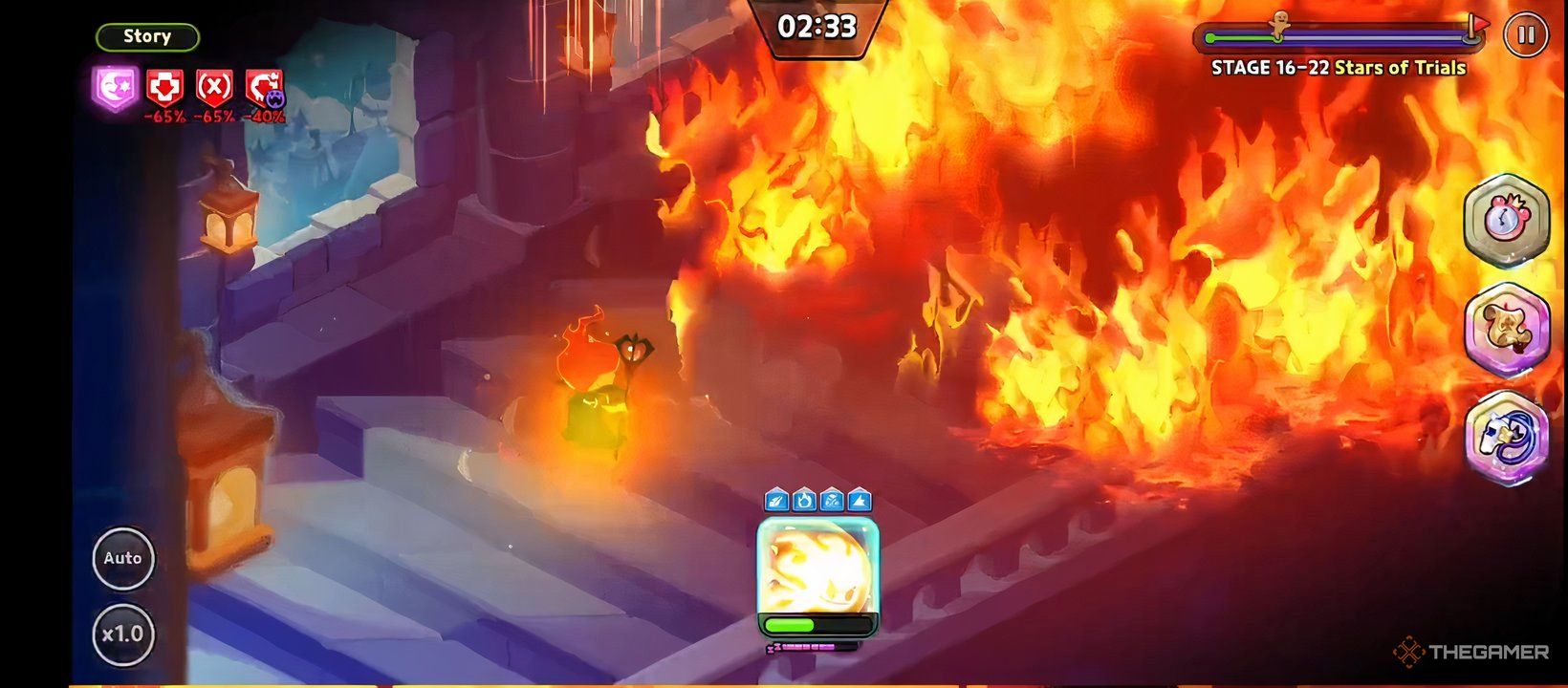 Cookie Run Kingdom, Fire Spring Cookie's screenshot is seeking its skills and flames walls.