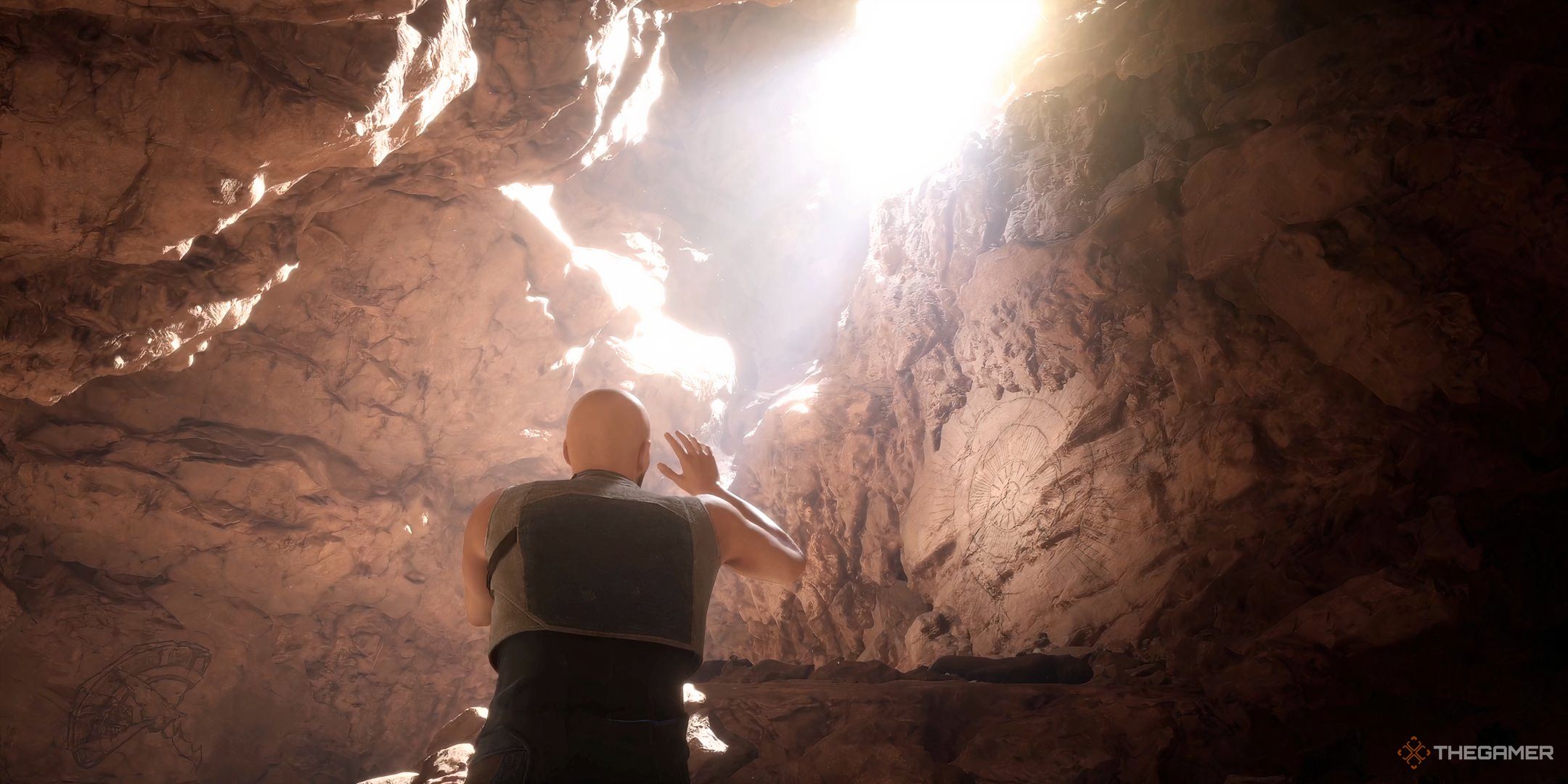Player character in Dune: Awakening in the cave.