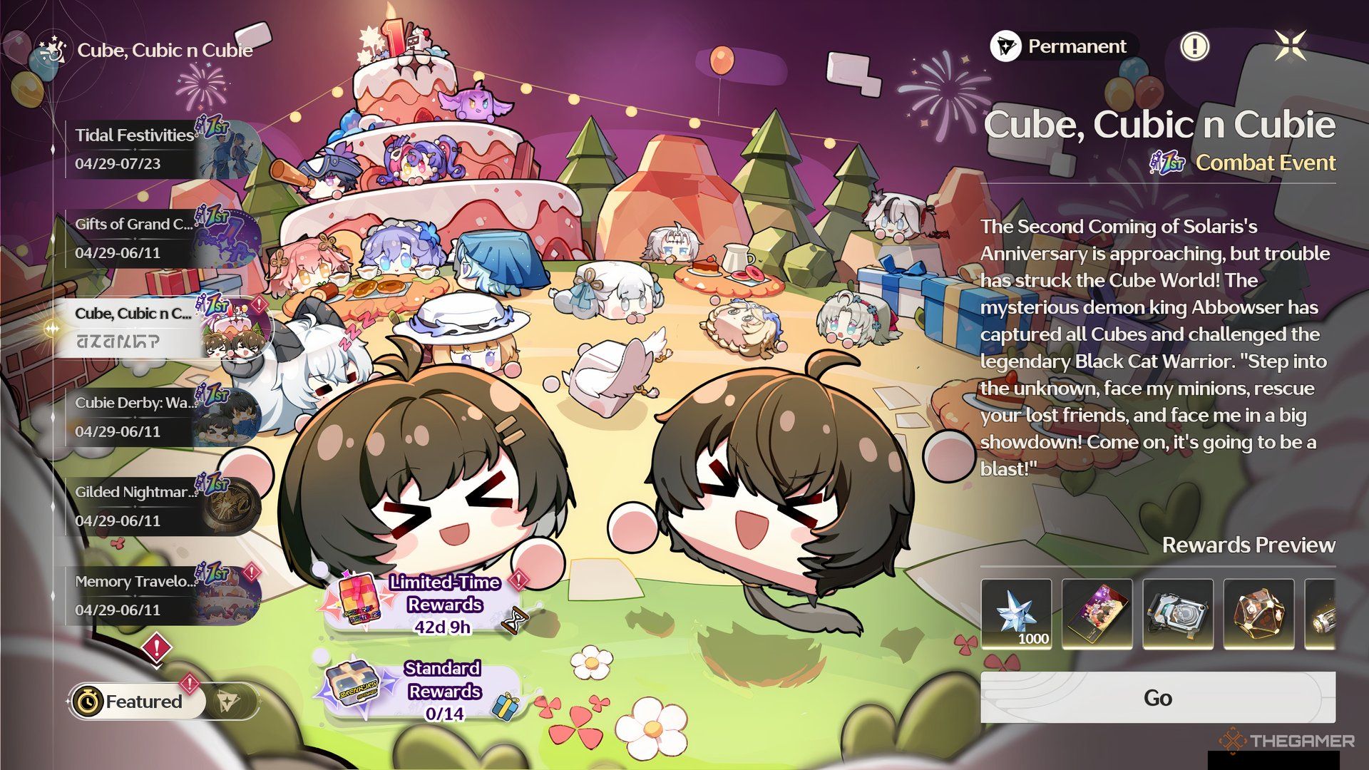 Cube, Cubic n Cubie event access from main menu showcasing two Rover cubes in Wuthering Waves.