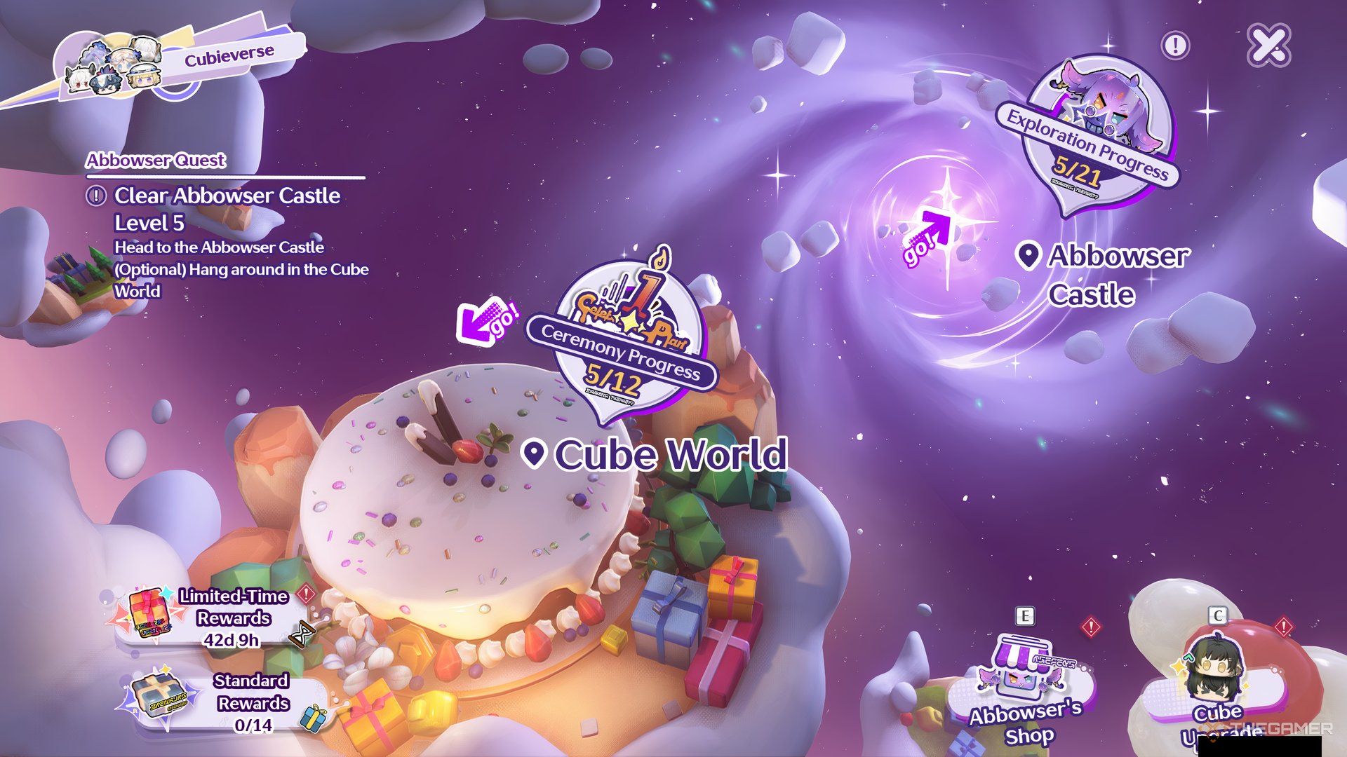 Cube, Cubic n Cubie main event screen featuring Cube World and Abbowser&rsquo;s Castle in Wuthering Waves.