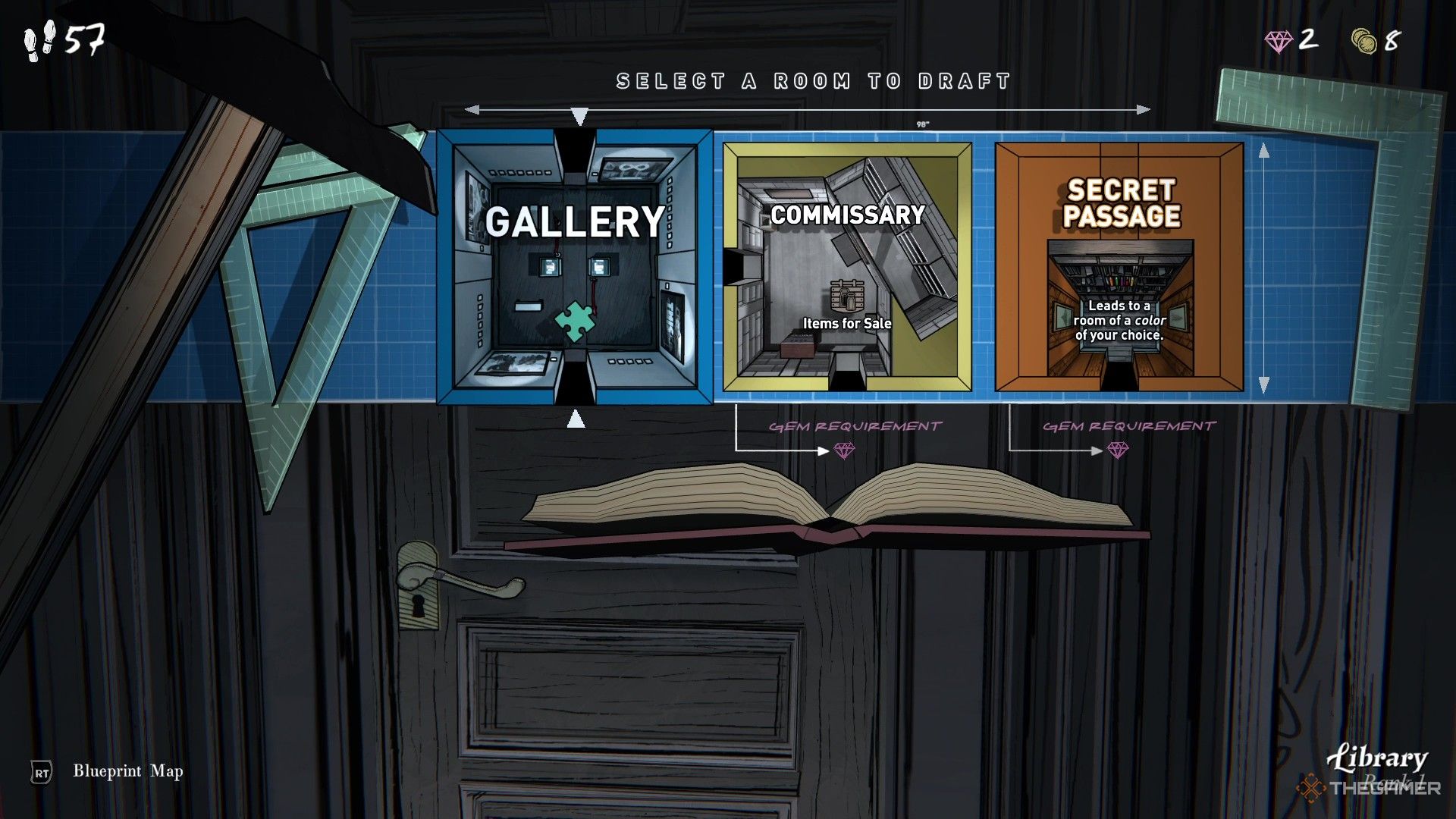 Drafting a gallery from the library in the Blue Prince.