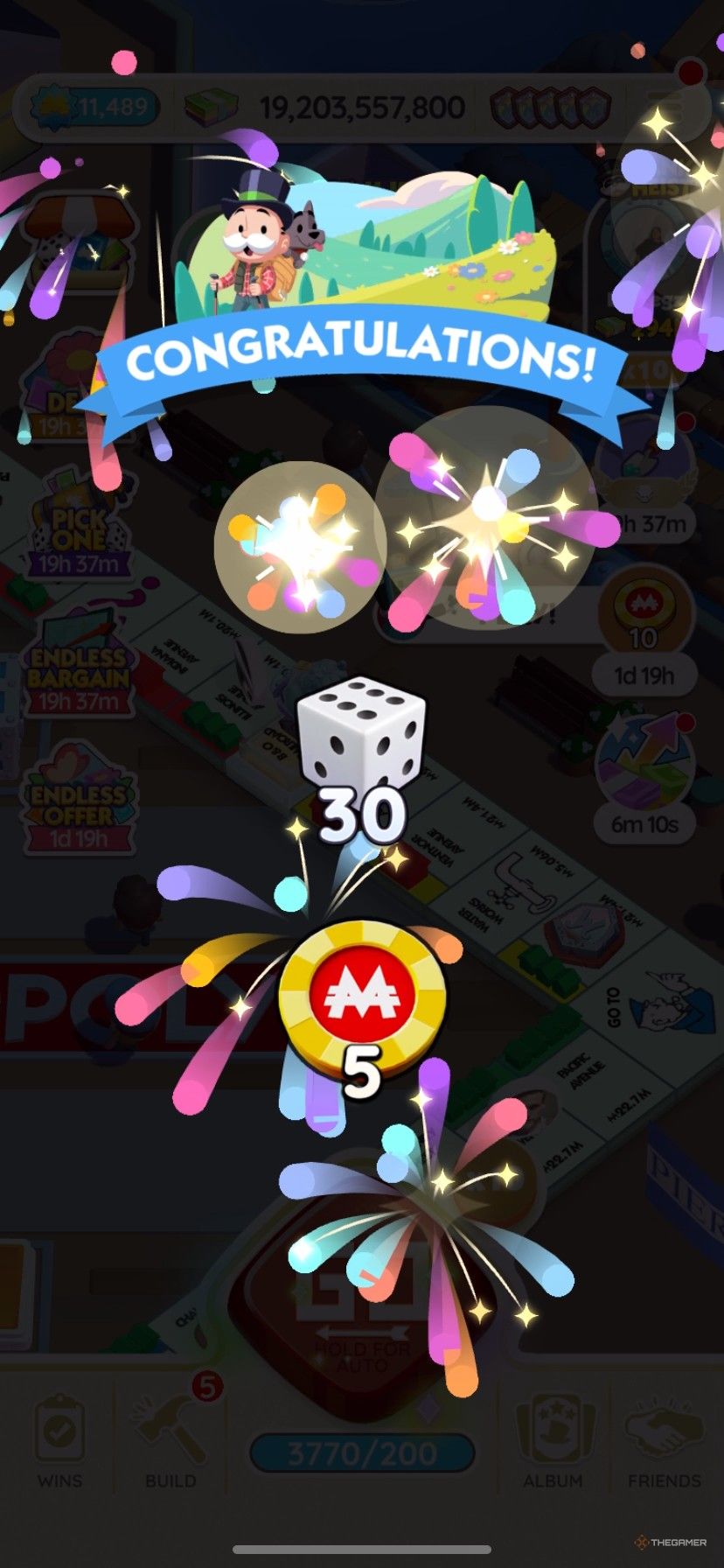 Get five free peg e -token and 30 free dice roll in monopoly.