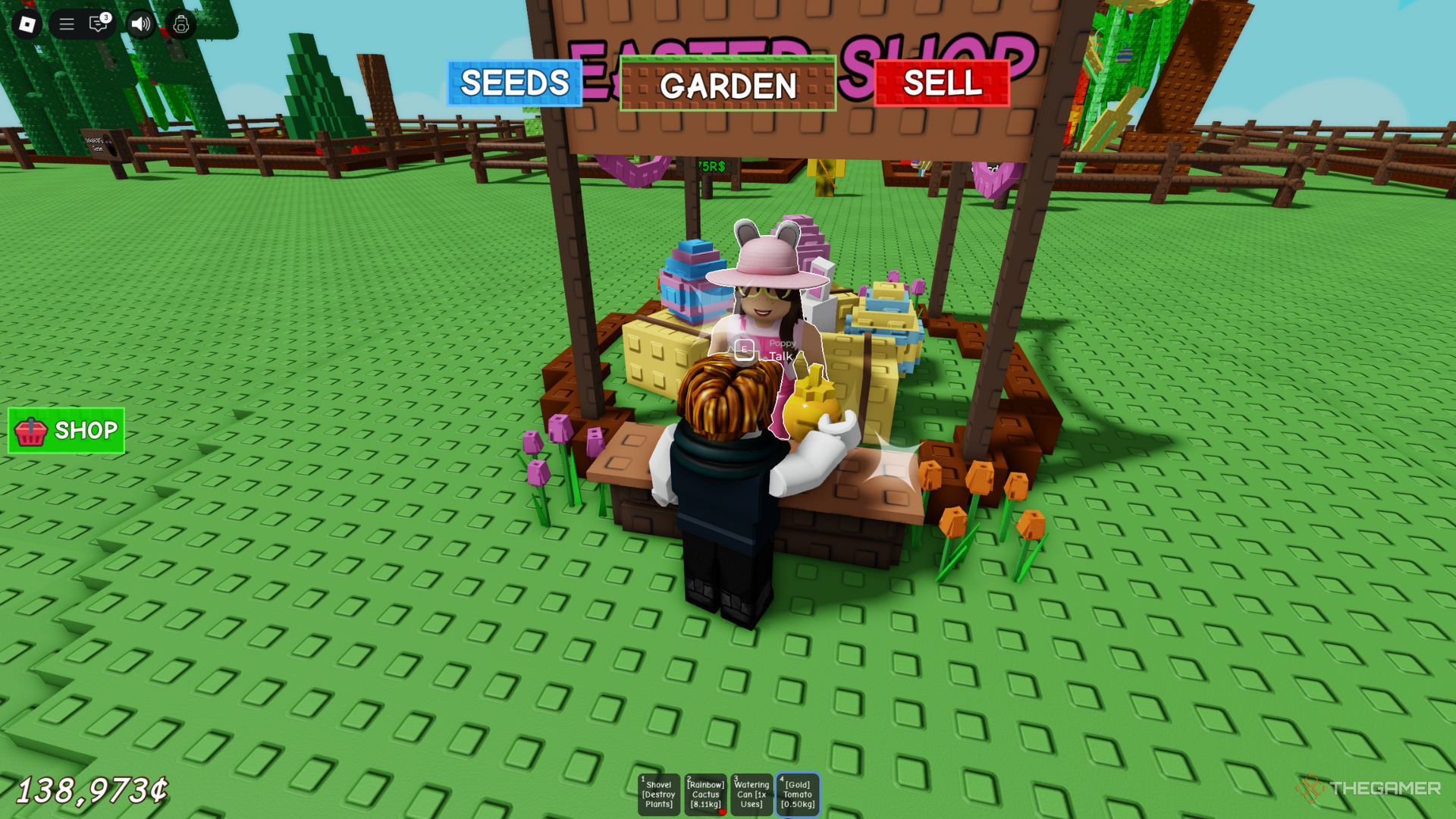 The role of the player shows the Easter shop in the middle of the map in GRO Garden.