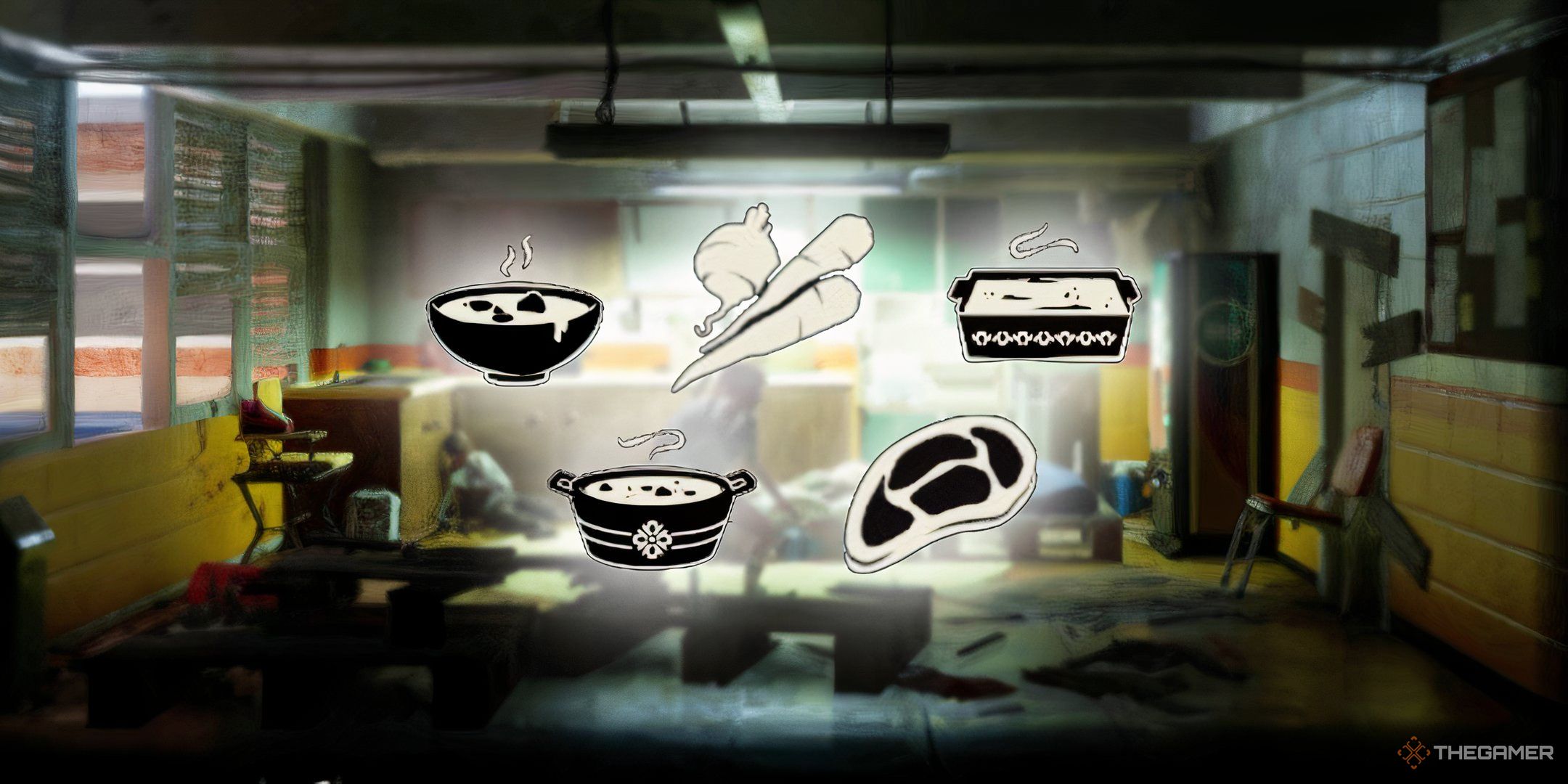 Food Items From Into The Dead_ Our Darkest Days, With A Scene From The Game In The Background.