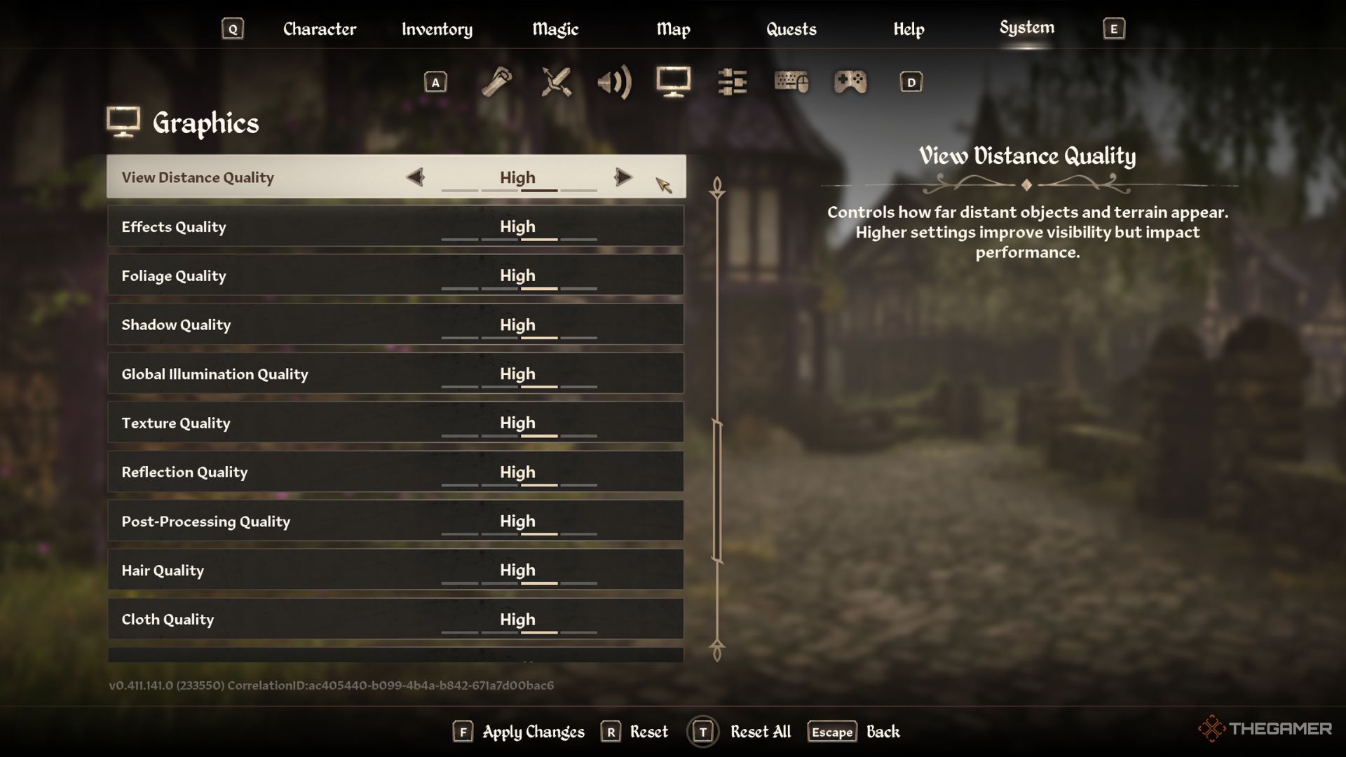 The role of the player shows the graphics settings tab in remorse.