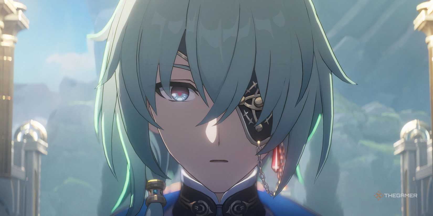 Honkai Star Rail Anaxa surprised reaction looking at the screen.