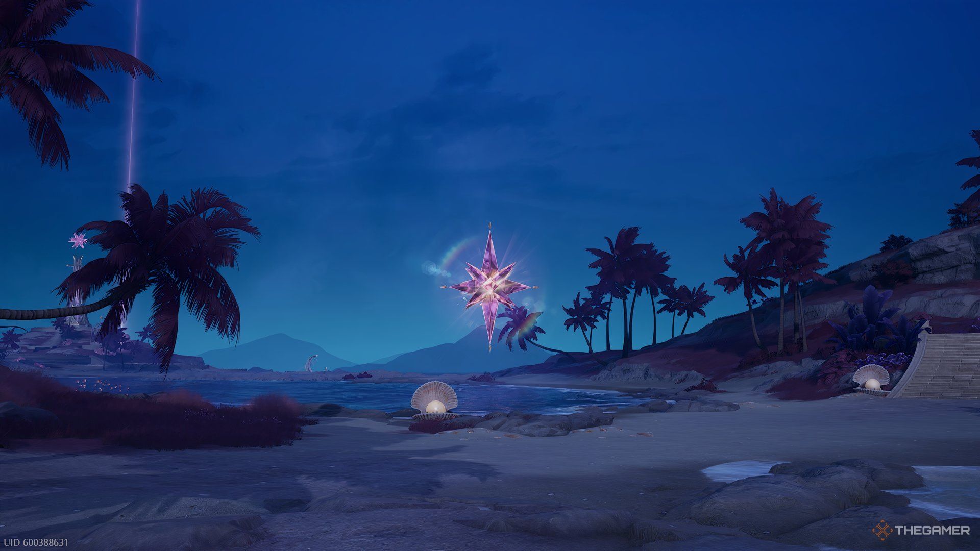 An Ethereal Star hovering on the beach at night.
