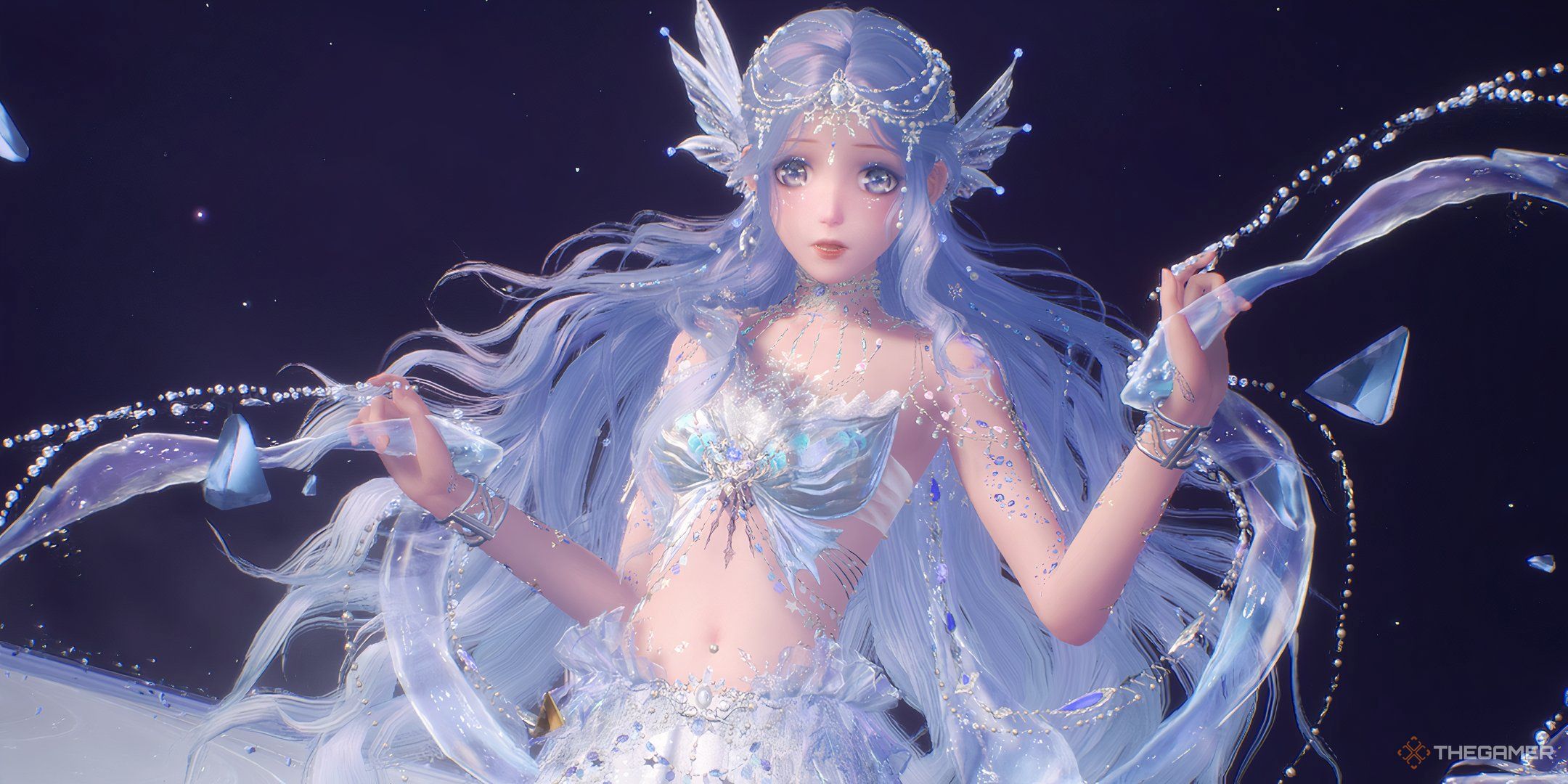 Nikki looking shocked in a mermaid-inspired outfit.
