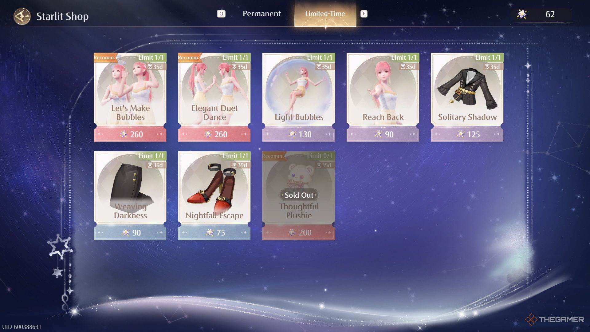 Infinity Nikki Starlit Shop limited items.