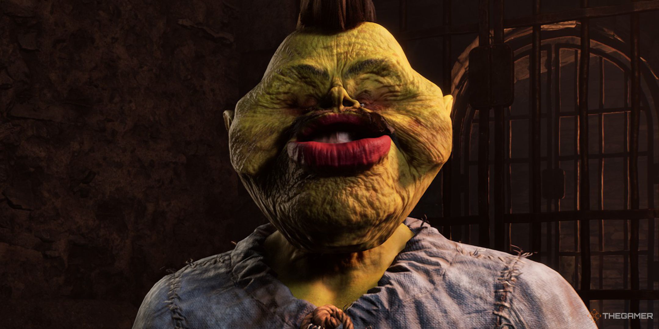 A grotesque green character made in Oblivion Remastered&rsquo;s character creator.